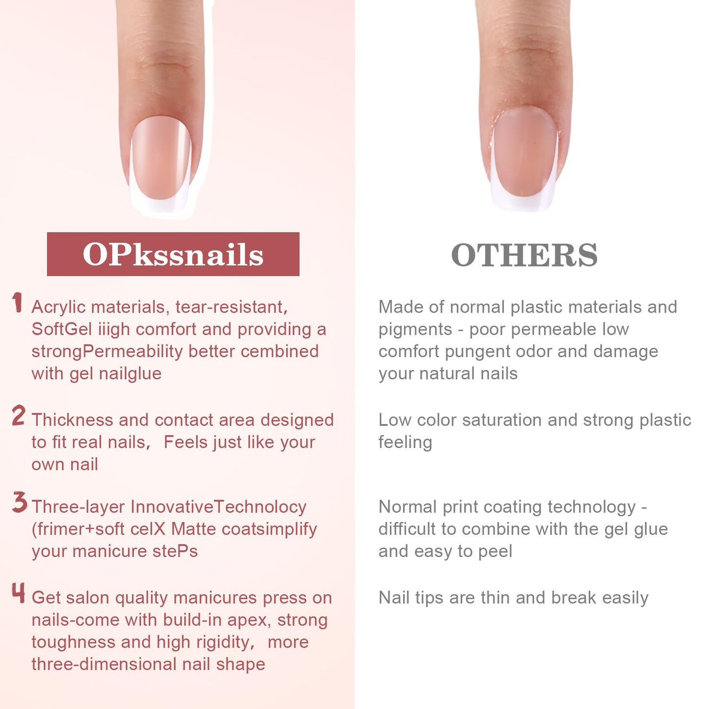 OPkssnails French Gel Nail Tips,5 Style 150pcs French Tip Press on Nails Short Coffin,Pre-Designed Soft Gel Fake Nails Tips, Soak Off Acrylic Fake Nails Extensions for Women Nail Art DIY 15 Sizes
