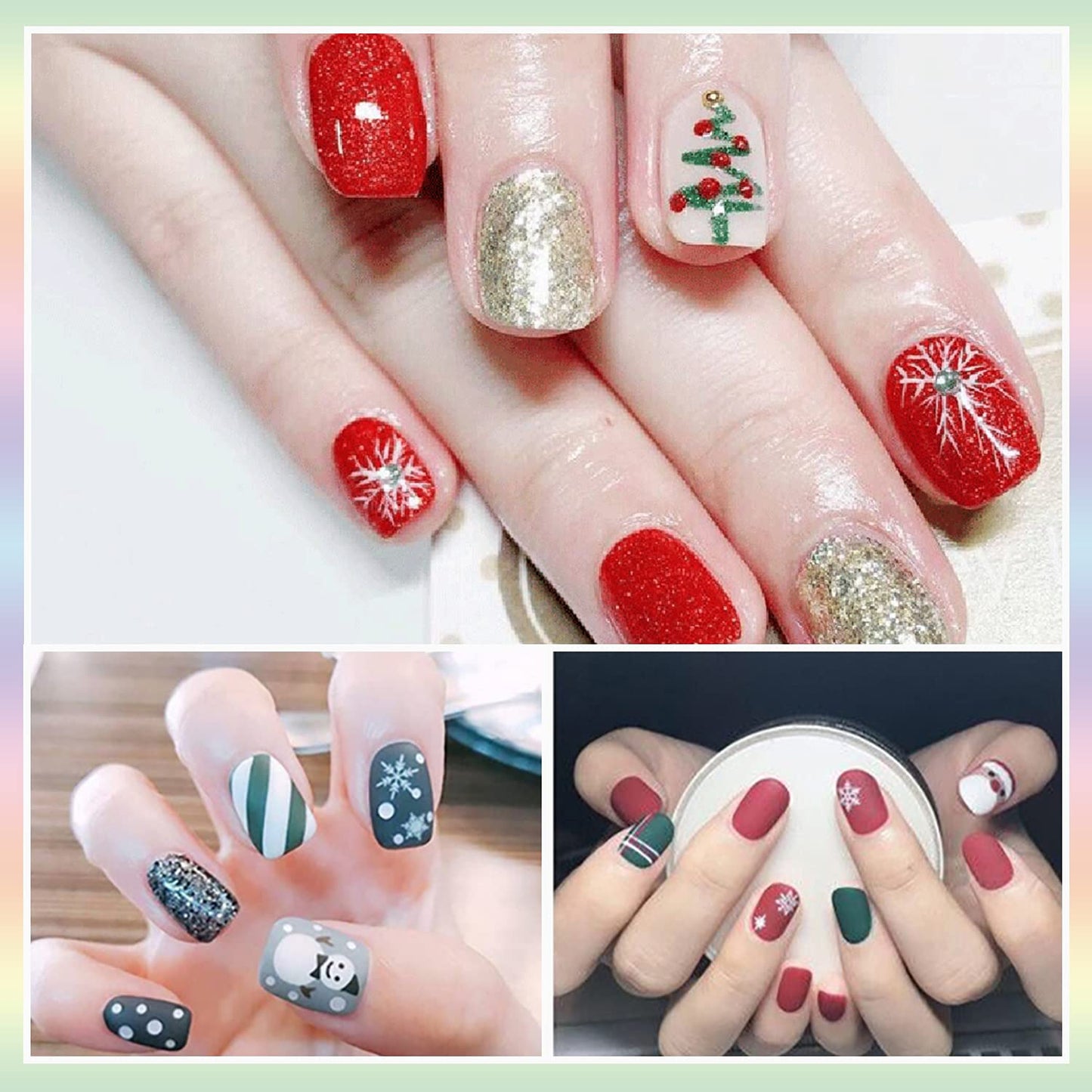 336 Pieces 24 Sheets Christmas Nail Stickers Full Nail Wraps Adhesive Nail Art Stickers Nail Polish Strips for Women with Nail File, Cuticle Stick(Classic Series)