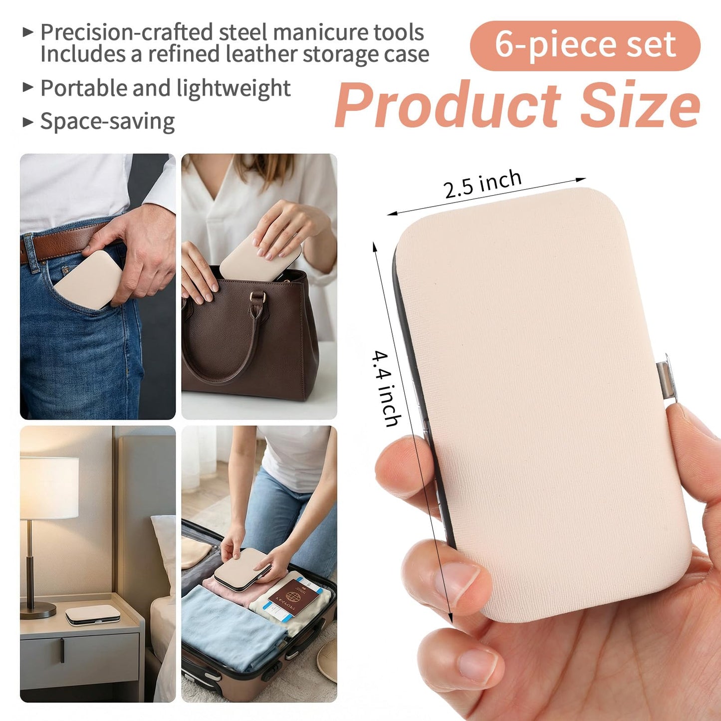 6 Sets Manicure Set 8 in 1 Stainless Steel Nail Clippers Pedicure Kit, Professional Manicure Grooming Kit Cuticle Nail Care Foot Pedicure Tools with Portable Travel Case for Men Women Gift (Rose Gold)