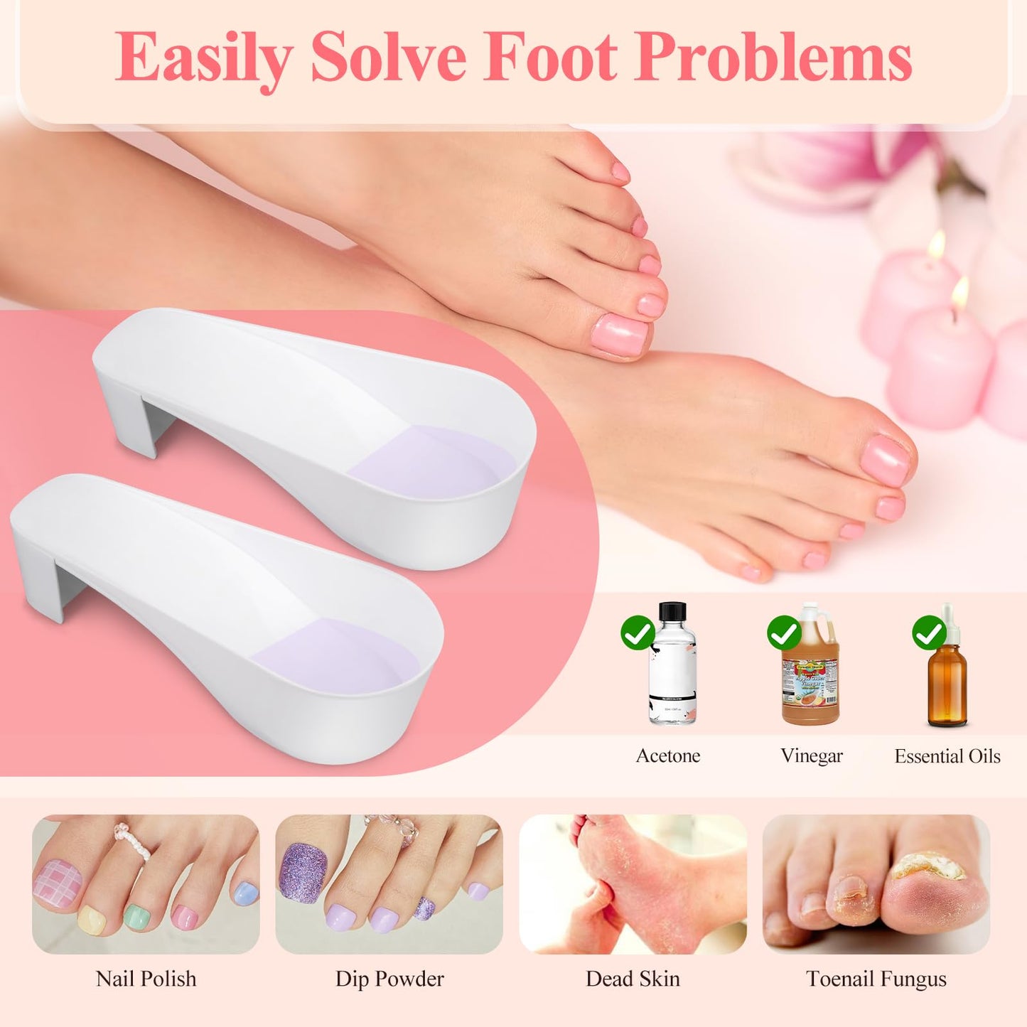 Toe Nail Soaking Bowl for Remover: Soak Off Gel Polish Nail Remover Kit - Acetone Bowl for Nails Dip Powder Removal - Manicure Nail Soak Off Bowl for Nail Art (White)