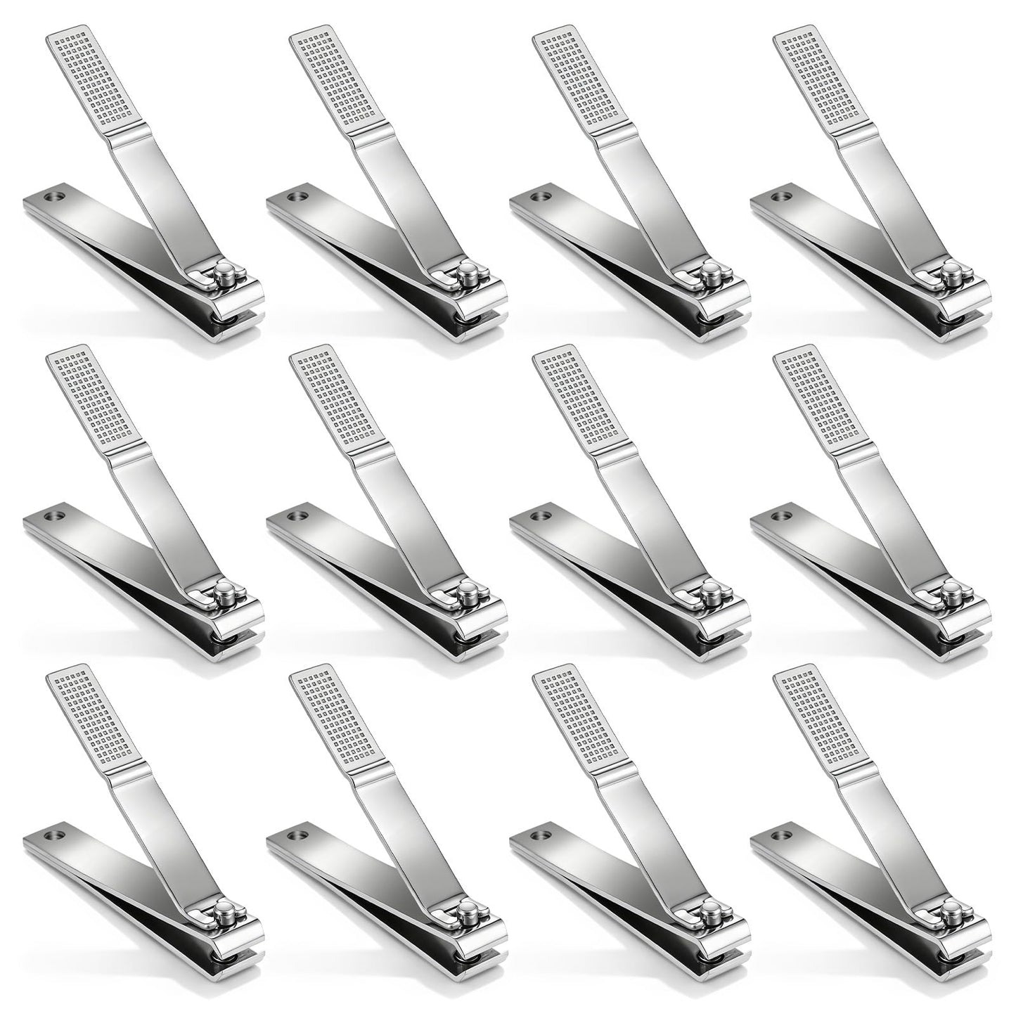 12 Pieces Straight Nail Clippers for Thick Nails Large Stainless Steel Toenail Clippers Heavy Duty Stainless Steel Edgy Nail Cutters for Men Women, Silver