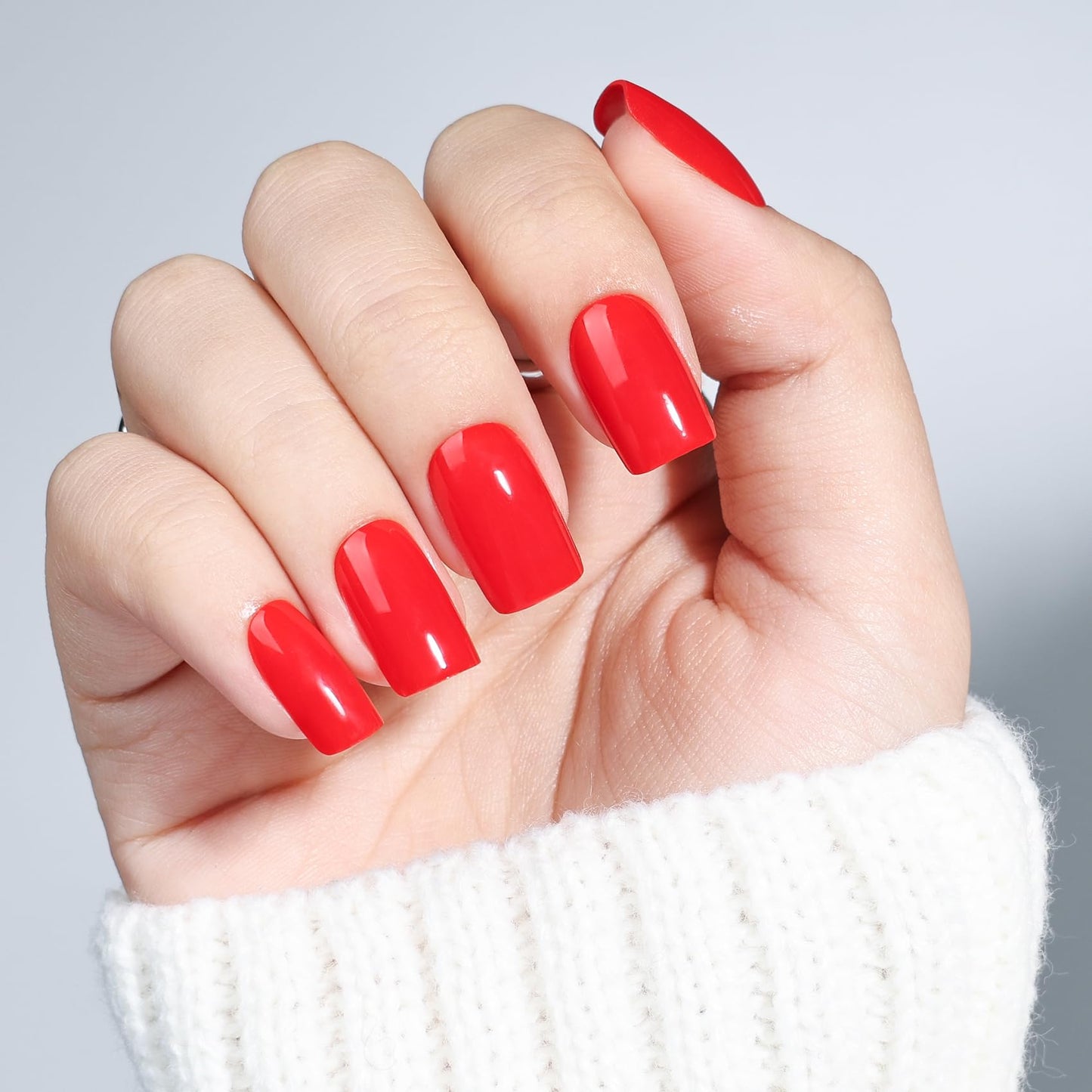 Red Press On Nails Square - Short Square Fake Nails with Nail Glue, Red Press On Nails Opaque Reusable Stick On Nails in 16 Sizes - 32 Nail Kit for Women & Girls | Salon Quality