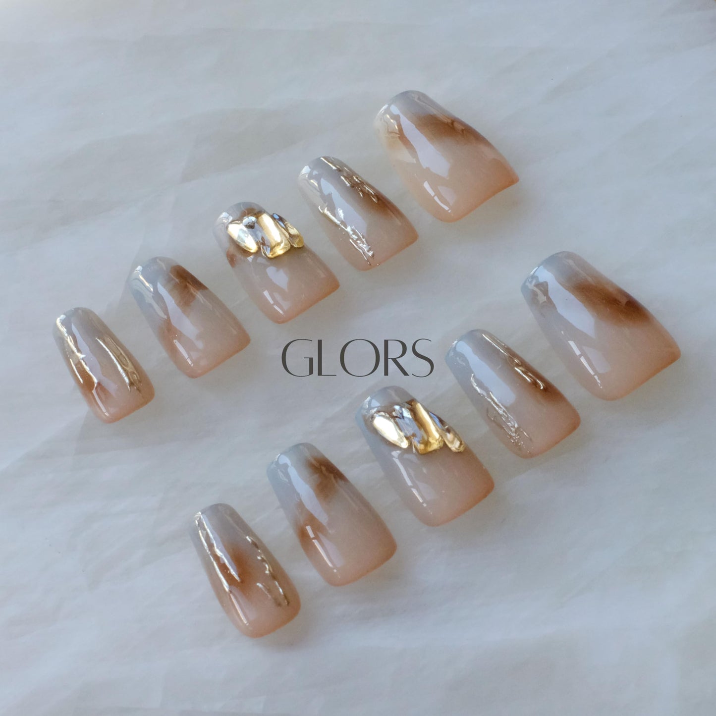 [GLORS] Purly Handmade Medium Ballerina Press on Nails | Mist Forest - Gradient High-end Elegant Wearable Fake False Nails, 10 Pieces (Small, MB)