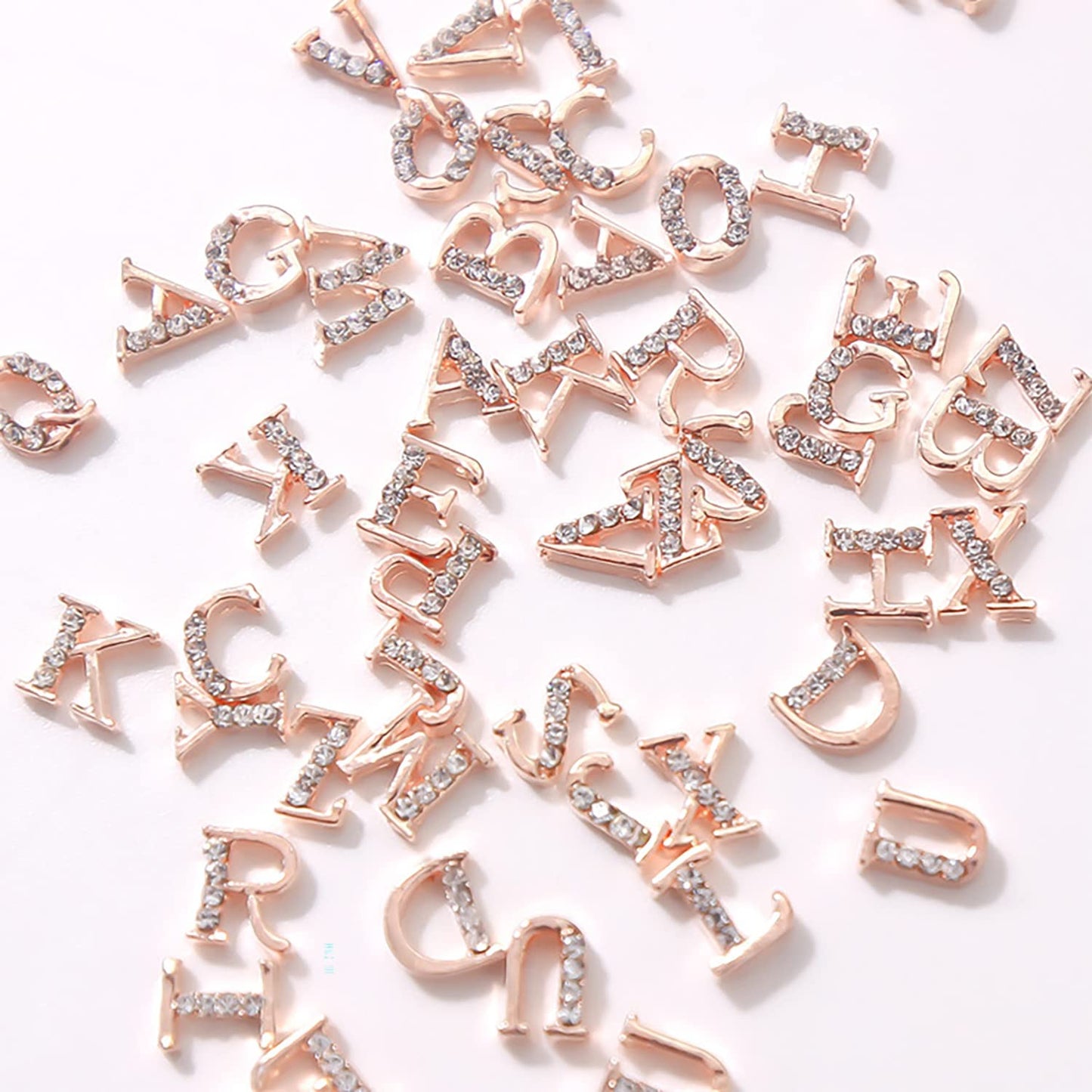SILPECWEE 104 Pieces Letters Nail Charms Rose Gold Nail Letters 3d Nail Art Charms Alphabet Letters for Nails Metal Nail Jewels Nail Decoration DIY Craft