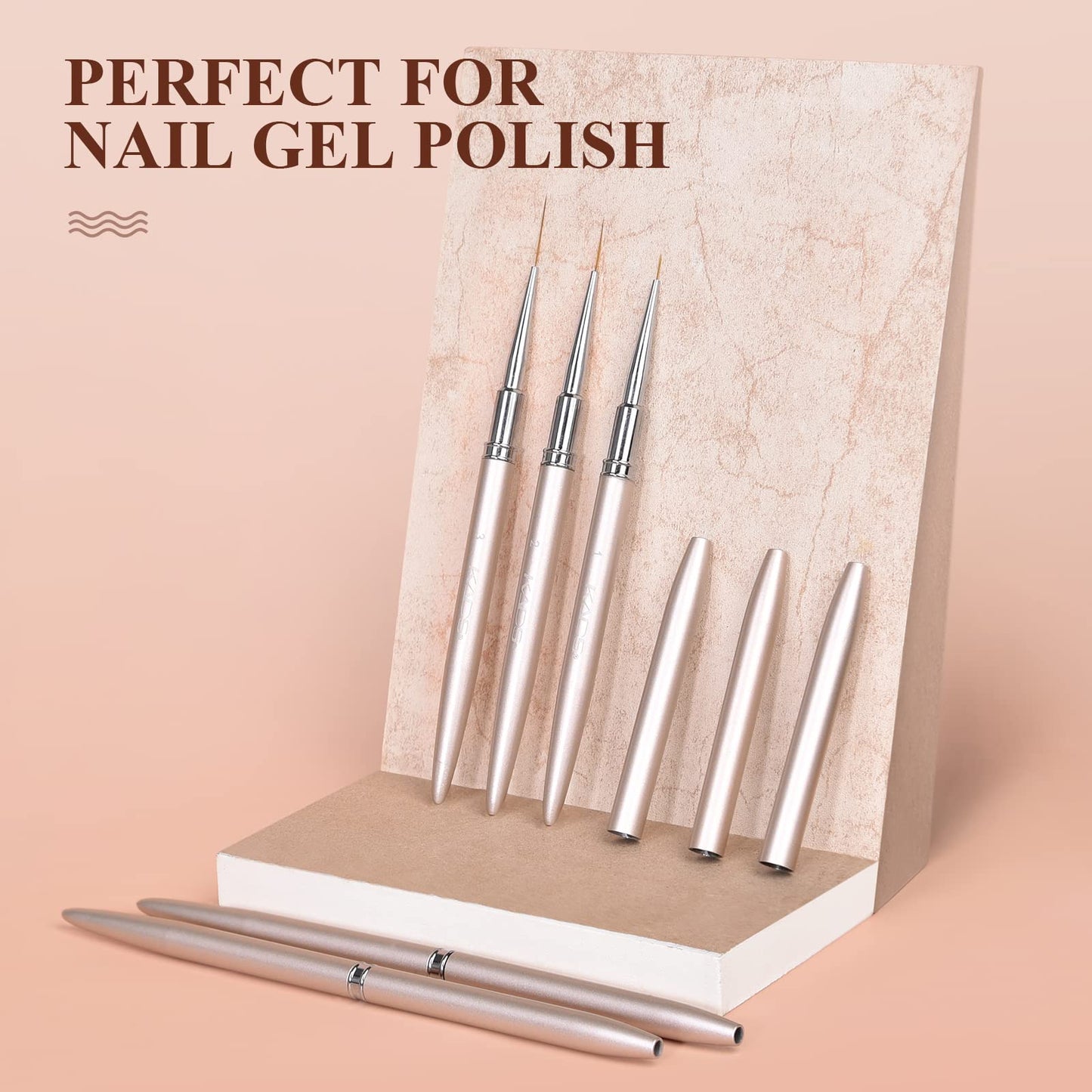 KADS Nail Art Liner Brushes Kolinsky Nail Art Brush Liner Brush UV Gel Polish Painting Nail Design Brush Metal Handle Nail Drawing Pens 8/15/20mm (8mm+15mm+20mm)