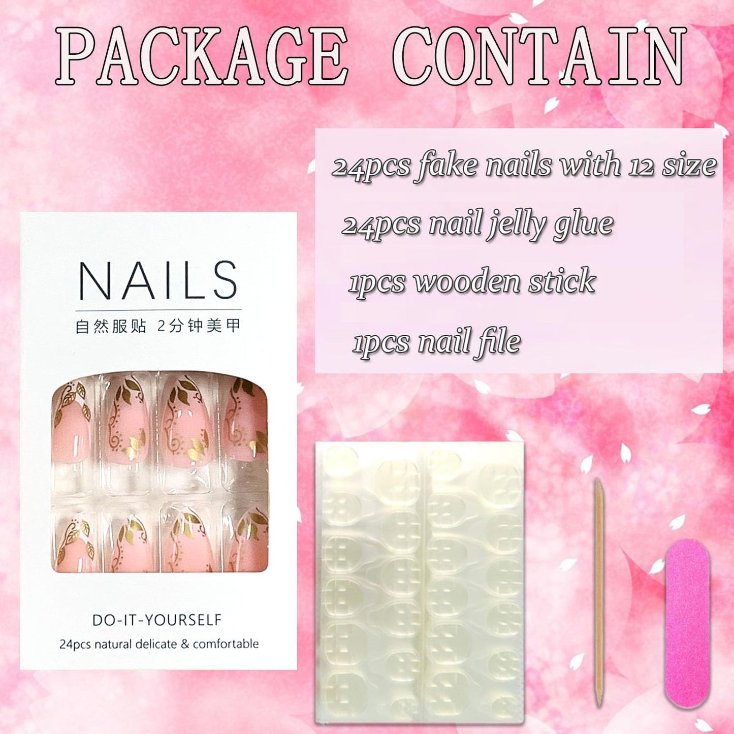 FIEONCIY Press on Almond Nails Short Length Glossy Acrylic Almond Shaped False Nails with Designs Artificial Medium Fake Nails with Charms Glue Stick on Fingernails for Women Girls(WSJ2399)