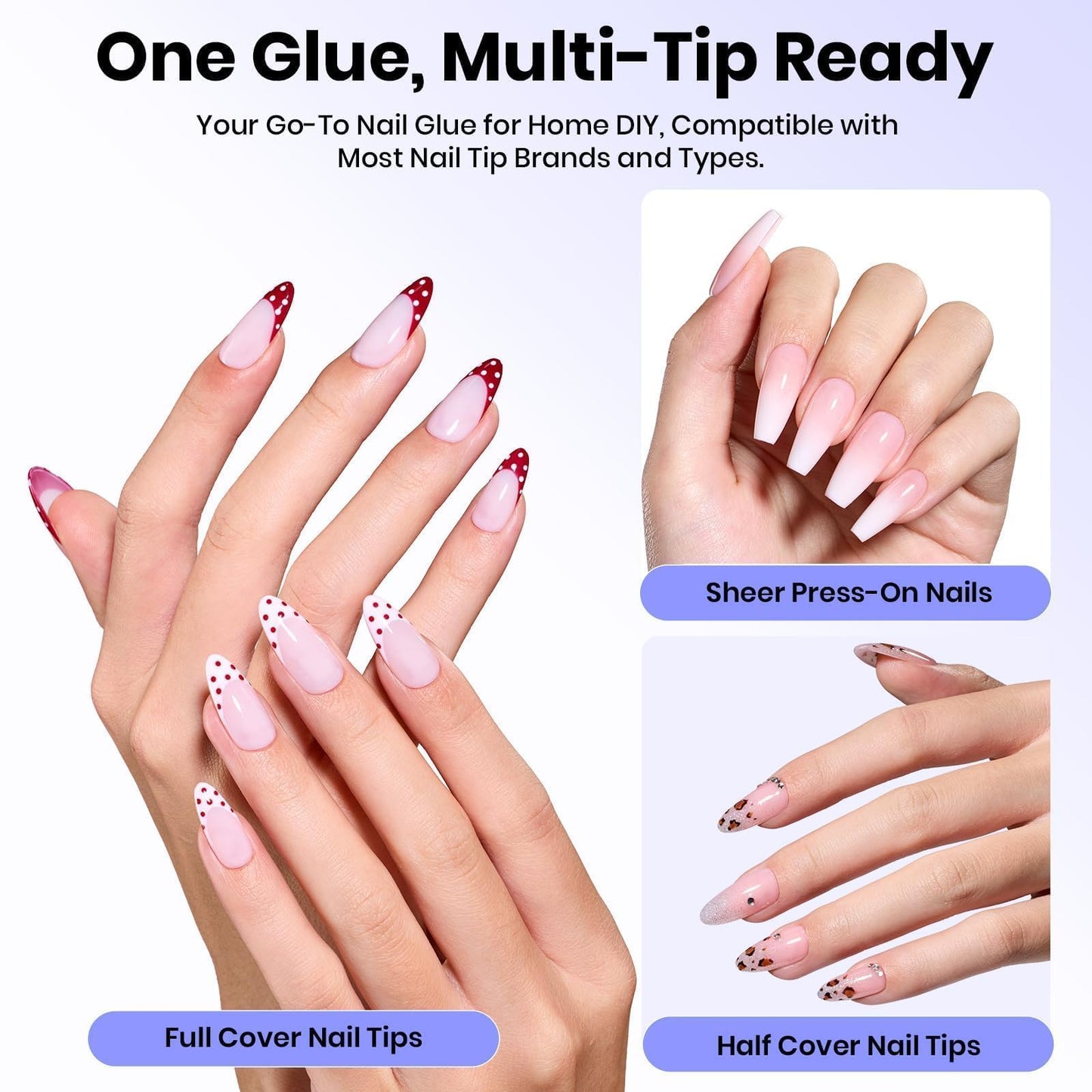 Beetles 9 In 1 Nail Glue Gel, 2Pcs 20ml Large Size Set for Nail Tips & Clear Press-On Nails, Self-Leveling Extension Gel, Designed for Frequent Use, DIY & Salon Ready, UV/LED Cured