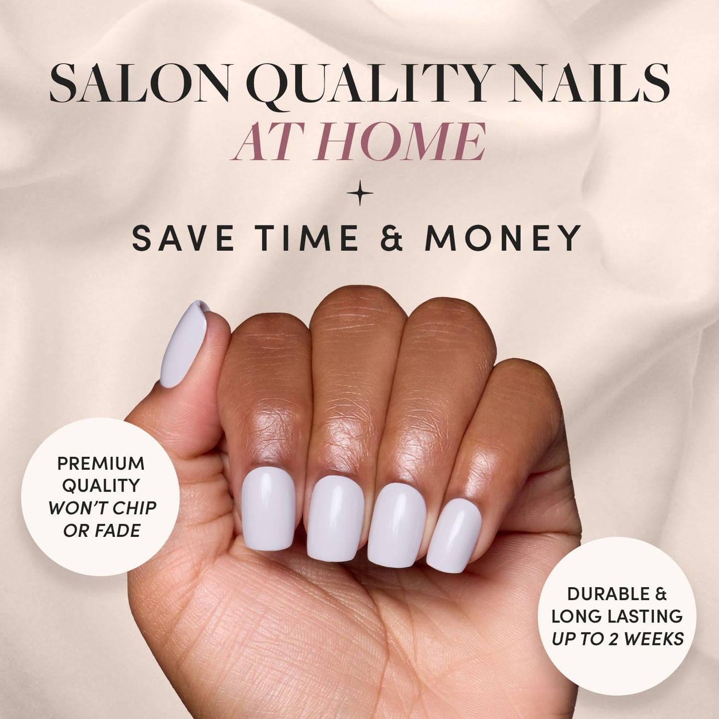 Glamnetic Press-On Nails Bundle - Lilac Gray & Boba | Opaque Pale Light Lilac Gray Short Squoval False Nails | Opaque Black Short Almond Nails | Reusable, Salon-Quality Nail Kits