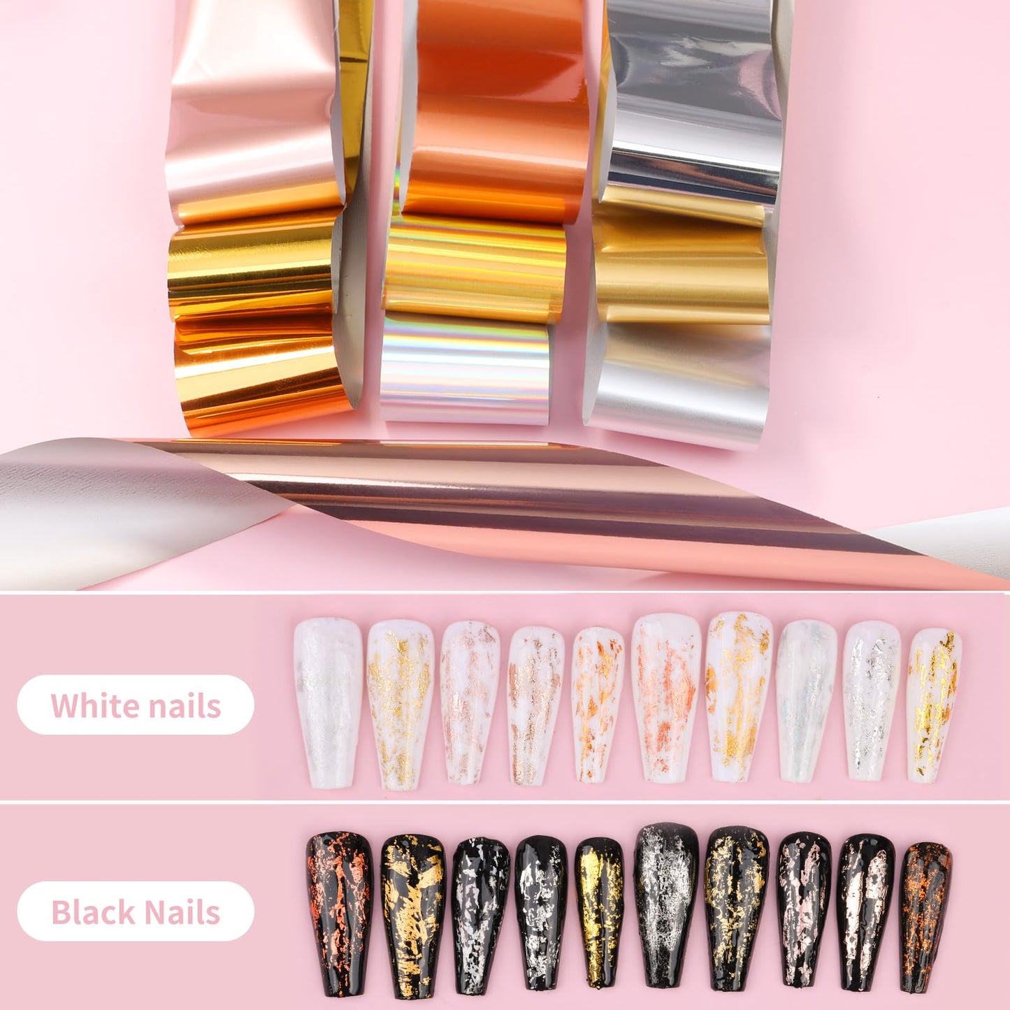 Aurora Nail Foil Laser Sheets, 2 Boxes Acrylic Nail Remover Holographic Nail Transfer Foils with Glass Fragment Effect, DIY Nail Art Stickers for Acrylic Gel Nails (10 Colors Transfer Foils Paper)