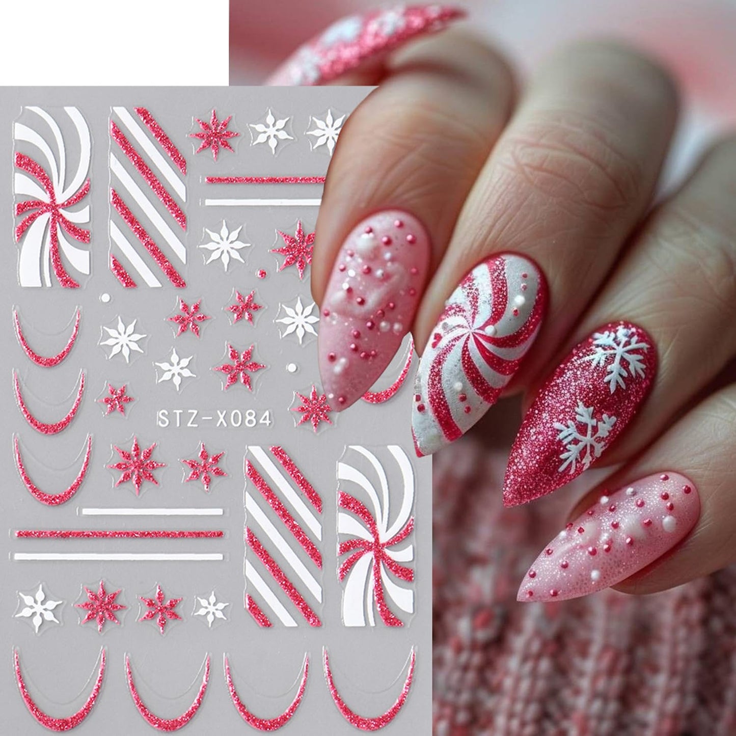 Christmas French Nail Stickers Decals with Christmas Cartoon Snowflakes, French Lines, Bows, Santa Hats Design Snowflake Gift Xmas Nail Sticker Nail Tip Winter Holiday Manicure Decor for Women