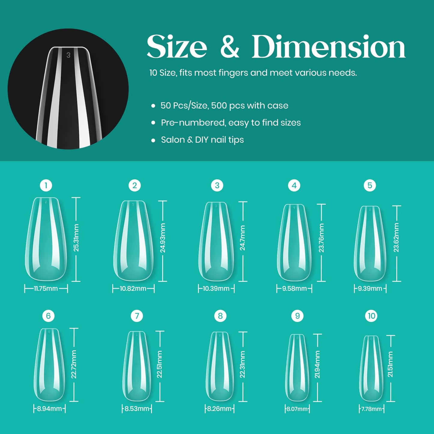 Beetles Gel Nail Tips 500Pcs Medium Coffin Pre Shaped Clear Full Cover False Nails Press on for Gel Art Polish Soak Off Lamp Easy Nail Extensions Acrylic