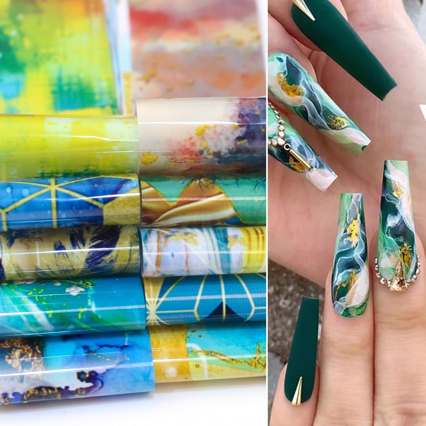 Nail Foil Transfer, DANNEASY 30 Roll Marble Nail Foils Starry Sky Nail Transfer Stickers Holographic Nail Art Foil Iridescent Nail Design Stickers Nail Decals for Women Kids