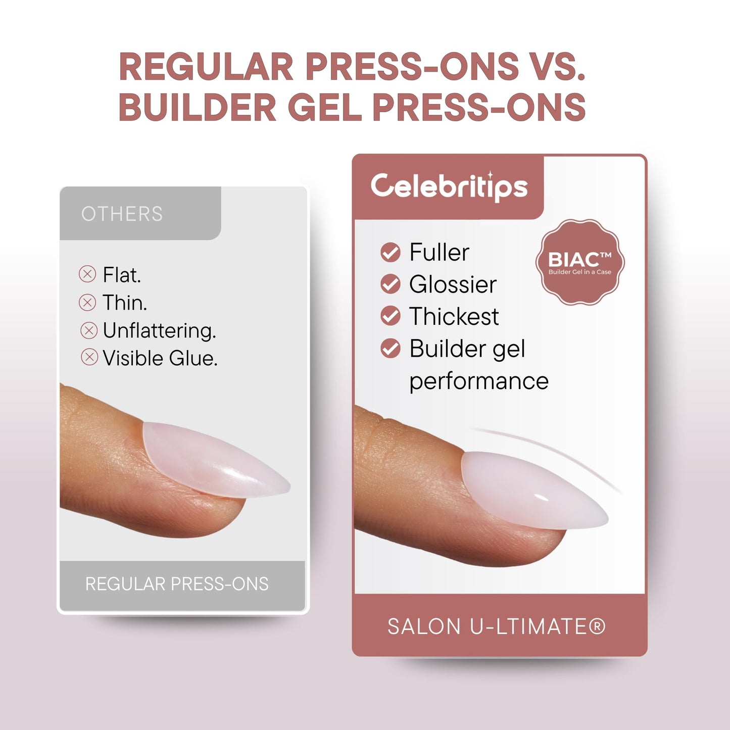 Celebritips Press On Nails - Salon U-ltimate™ | Clean Pink, Extra Short Almond Nails, Reusable | 16 sizes - 32 Nails Kit with Glue and Sticky Tabs