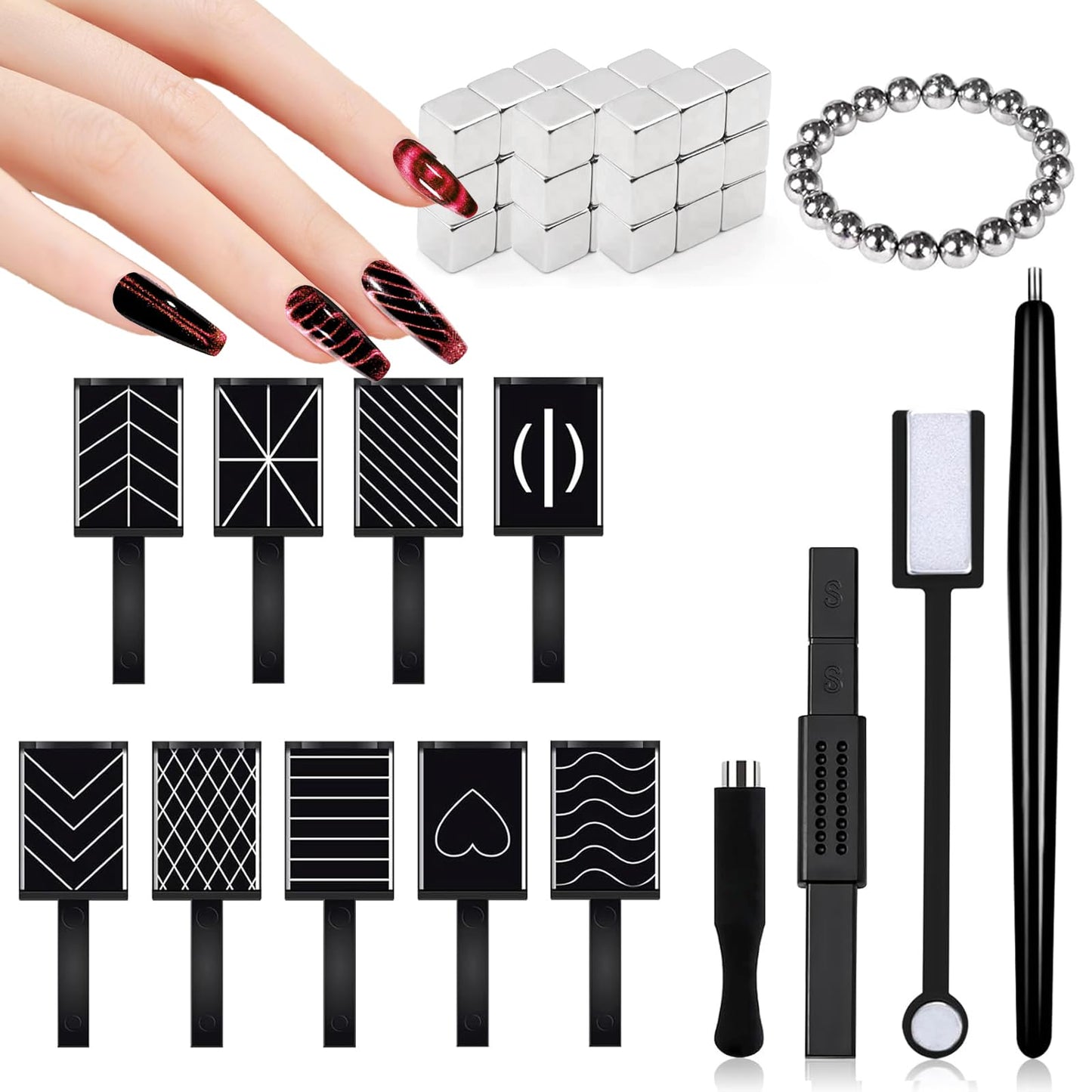SILPECWEE 60Pcs Cat Eye Nail Magnet Tool Set Cat Eye Gel Nail Polish Magnet Wand Magnetic Nail Polish Cat Eye Magnet for Nails Cat Eye Magnets Sticks Nail Design Tool Nail Art Accessories