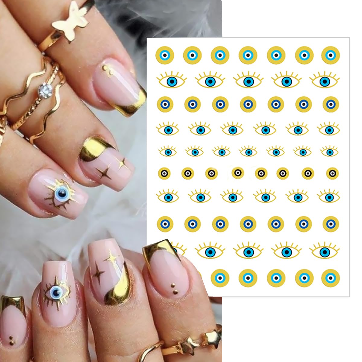 6 Sheets Halloween Eye Nail Art Stickers 3D Self Adhesive Gold Silver Nail Stickers Gothic Eye Nail Decals Star Sun Nail Art Supplies Halloween Holiday Nails Supply for Women DIY Manicure Kit