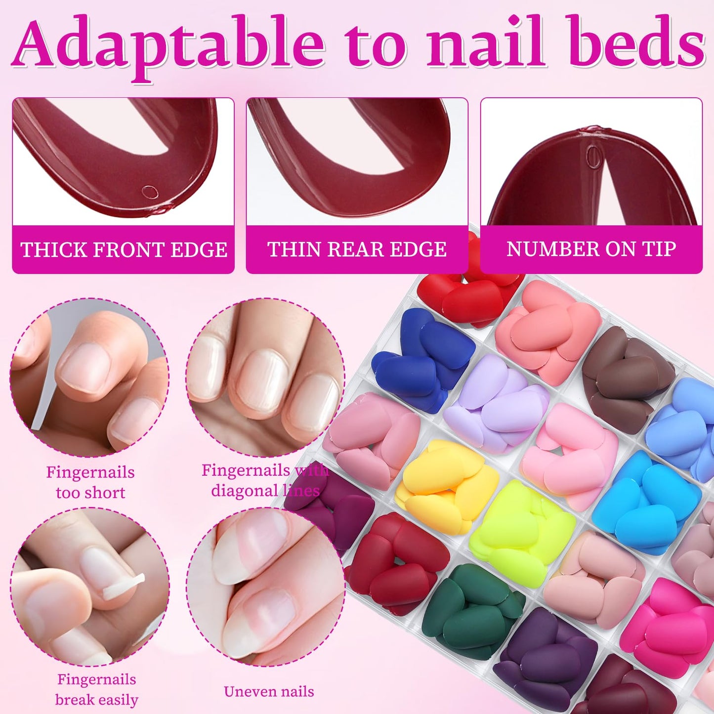 LoveOurHome 576pc Round Almond Press on Nails Short Fake Nail with Glue Tabs, Oval Glue on Nails Press ons Nail Oval Acrylic Nails Short False Nails Women Girls Matte Stick Artificial Fingernail