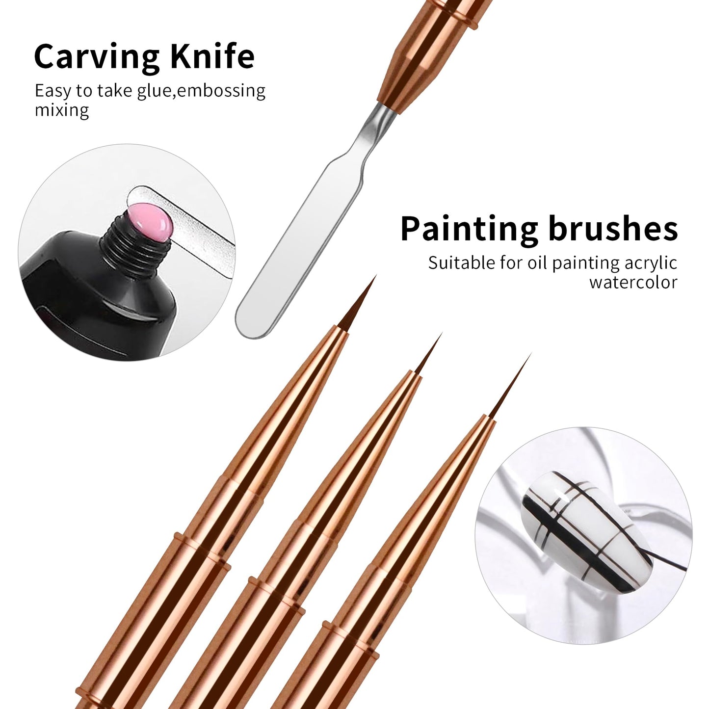 6Pcs Nail Art Brushes Metal Handle Professional Gel Polish Art Nail 3D Art Nail Dotting Brush Pen for Manicure DIY Home SalonNails Detail Paint Brushes Miniature Paint Brushes Fine Detailing Set