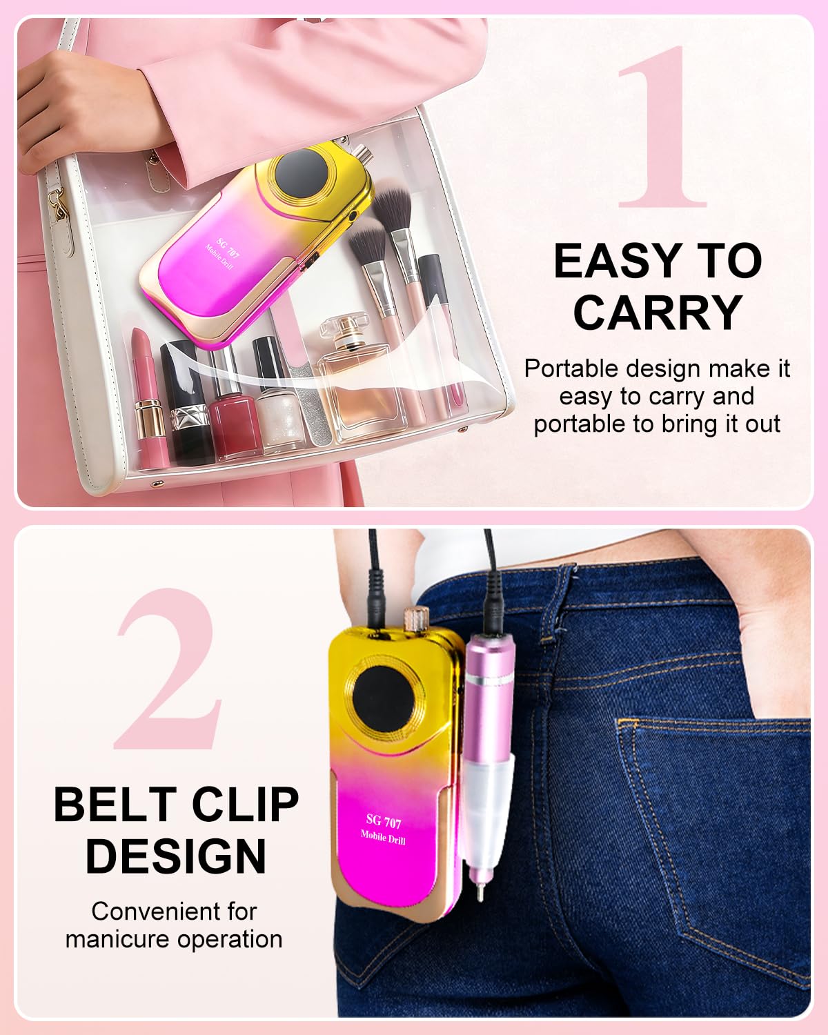 Moskany Professional Electric Nail Drill Kit 35000RPM with 14PCS Bits Purple Gold Portable Rechargeable Cordless File Machine for Acrylic Gel Powder Nails and Manicure Pedicure Toenail Tool Salon Set