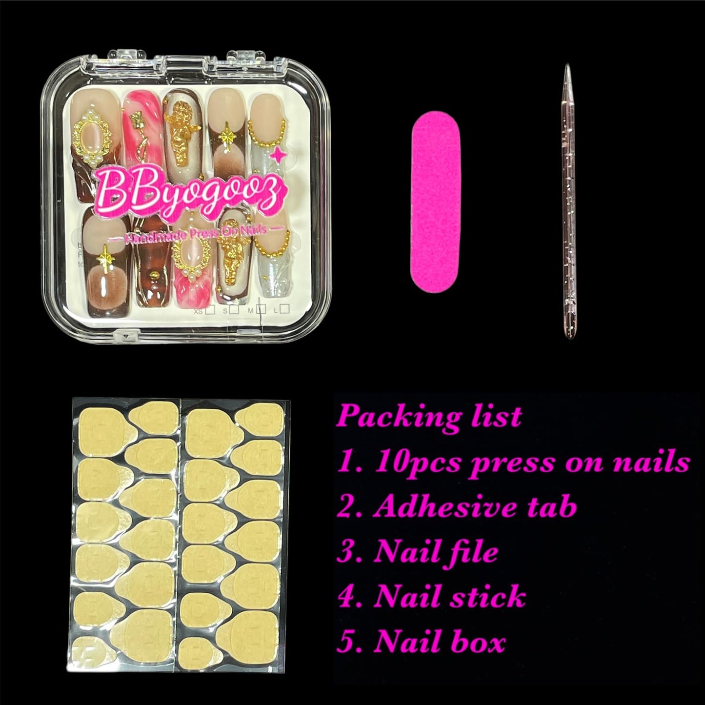 Handmade Press On Nails Vintage Style Gold Angel & Flower Design with Amber Print, Medium/Long Square Shape Acrylic False Nails, Reusable Luxury Retro Nail Art (Cherub, M)