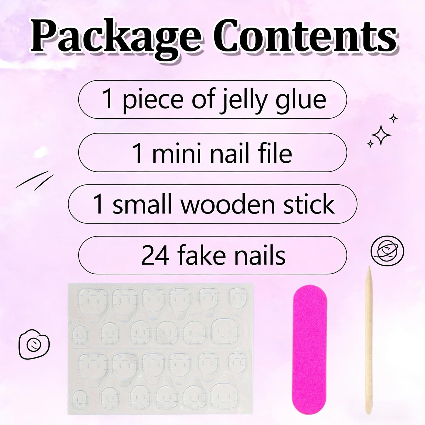 24 Pcs Blue Almond Press on Nails Medium Length Fake Nails 3D Flower and Water Ripple Design Artificial Acrylic Nails Press ons Cute French Tip False Nails Summer Glue-Free Nails for Women