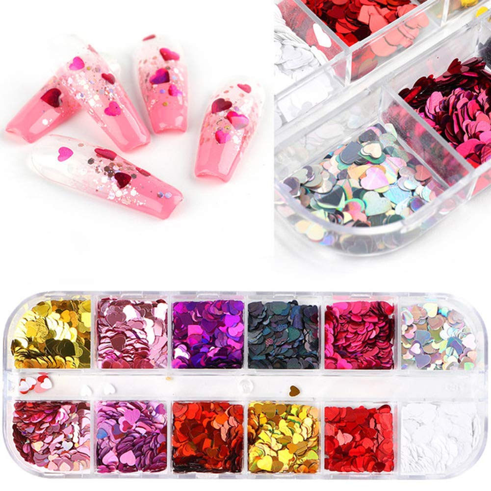 CHANGAR Valentine Heart Nail Art Decals - Glitter Sequins Acrylic Nails Design