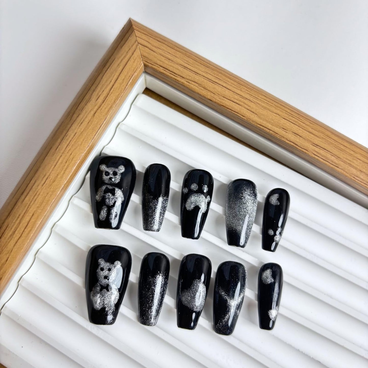Yabonica Handmade Press On Nails Square,10Pcs Dark Blue False Nails Press Ons with 3D Bling Rhinestones Design,Long Lasting&Reusable Glue On Fake Nail for Woman Girls Party Daily Wear Gift (060P, S)
