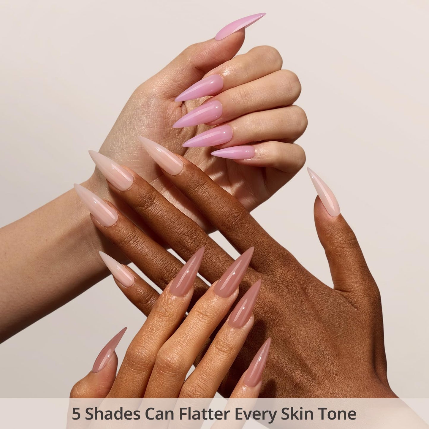 BTArtboxnails XCOATTIPS Bare 5-Shades Nude Press on Nails - 4-Week Wear Long Stiletto Press on Nails, Easy to Apply, Soak Off, Salon Quality Value at Home, 16 Sizes - 160 Fake Nails