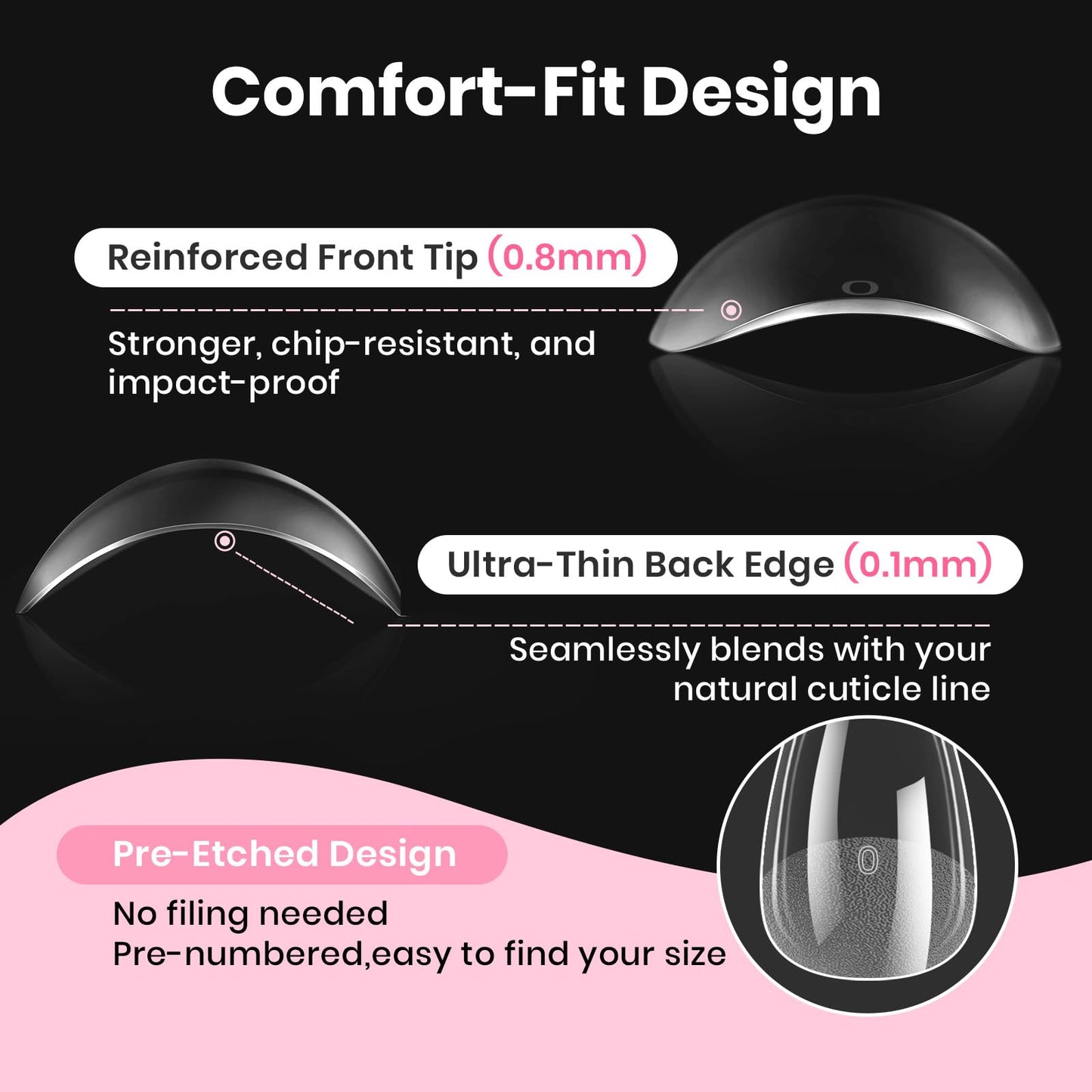 Beetles Gel Nail Kit Etch-X, Coffin Medium, 288pcs 12 Sizes Nail Tips, 3Pcs 15ml HEMA-Free Nail Glue Top Coat & Base Gel Set, with Mini Lamp, Press On Nail, Long Lasting Extension DIY Set at Home
