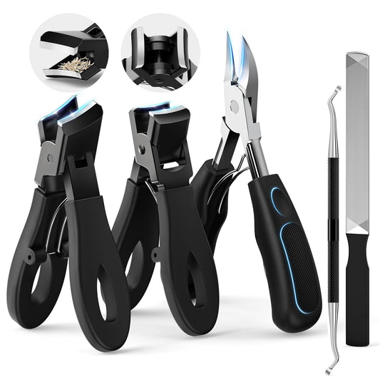 Professional Ingrown Toenail Tools Kit for Seniors,Wide Jaw Straight Nail Clippers,Large Angled Nail Clipper Cutters for Heavy Duty Thick Toe Nails or Fingernail,Manicure Set for Men Women