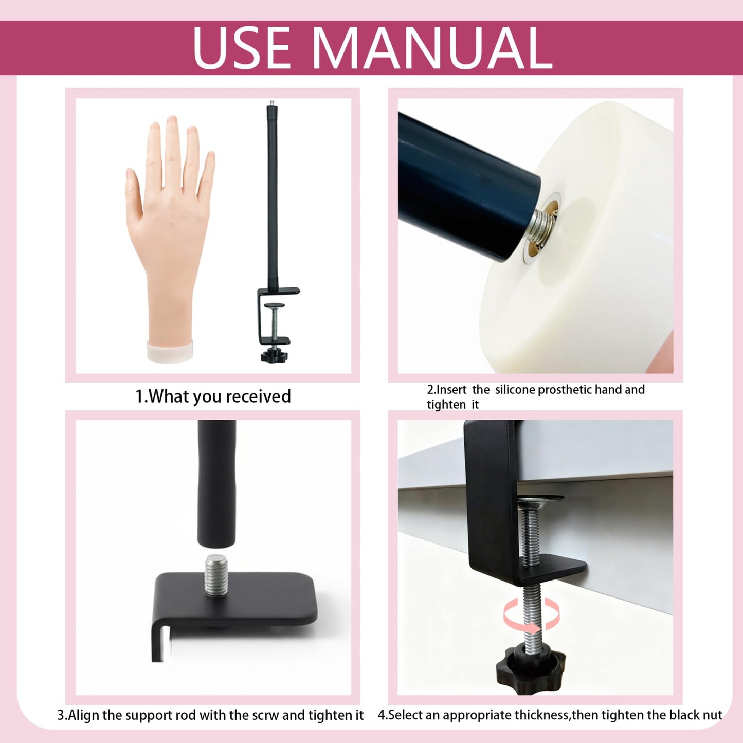 Practice Hand for Acrylic Nails,Flexible Nail Practice Hand Kit with Clamp Stand,140 Nail Tips, Nail Glue, 6pcs Nail Art Brushes - Complete Manicure Training Tool for Beginners & Professionals