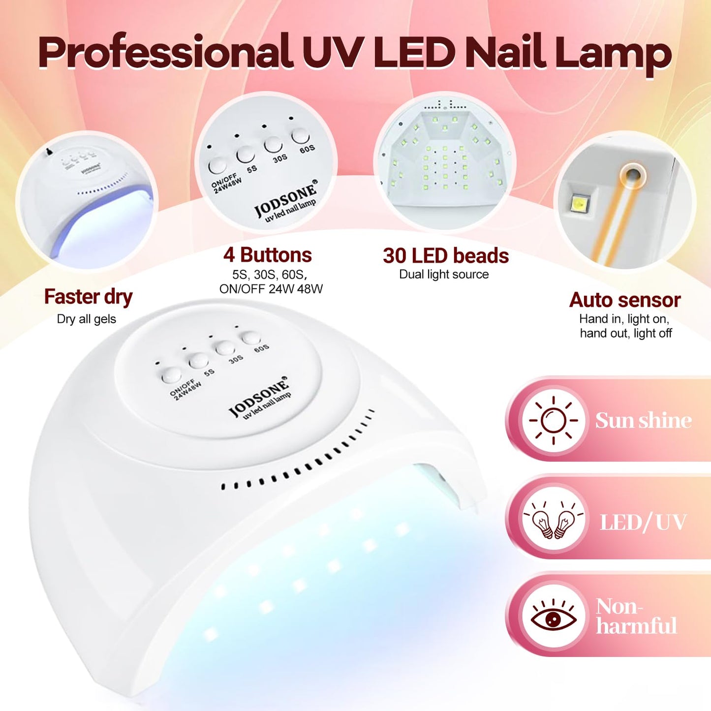 JODSONE 100 Bottles of Gel Nail Polish Kit with U V Led Light 95 Multiple Glossy Glitter Colors Mint Green Light Pink Nail Gel Base Coat Glossy and Matte Top Coat