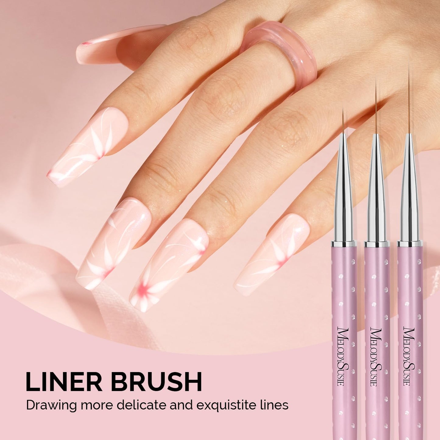 MelodySusie 6pcs Nail Art Brushes Set, Professional Pen Nail Gel Brush, Nail Extension and Builder Brush, Liner Brush 3 Sizes, Fashion Design for Home DIY Salon Use, Rose Gold