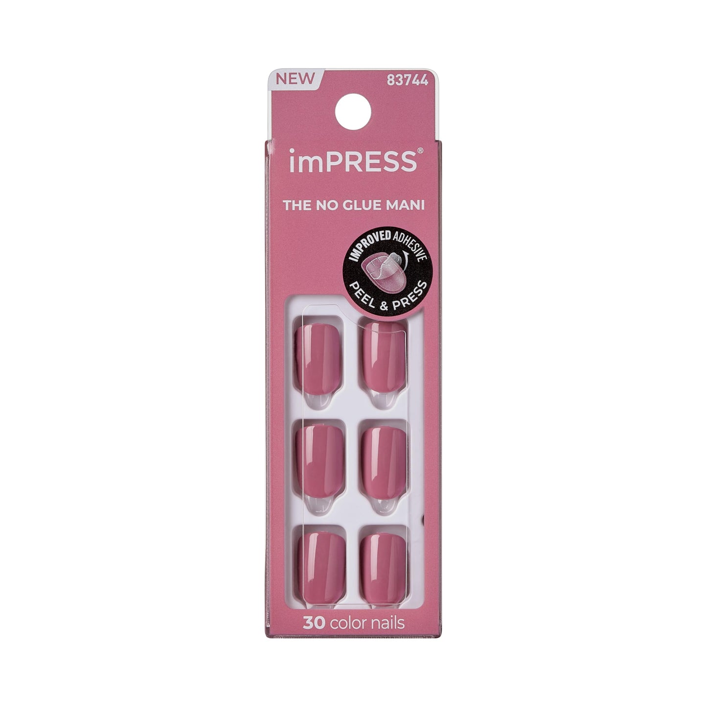 Kiss Impress No Glue Mani Press On Nails, 'Petal Pink', Pink, Short Size, Squoval Shape, Includes 30 Nails, Prep Pad, Instructions Sheet, 1 Manicure Stick, 1 Mini File