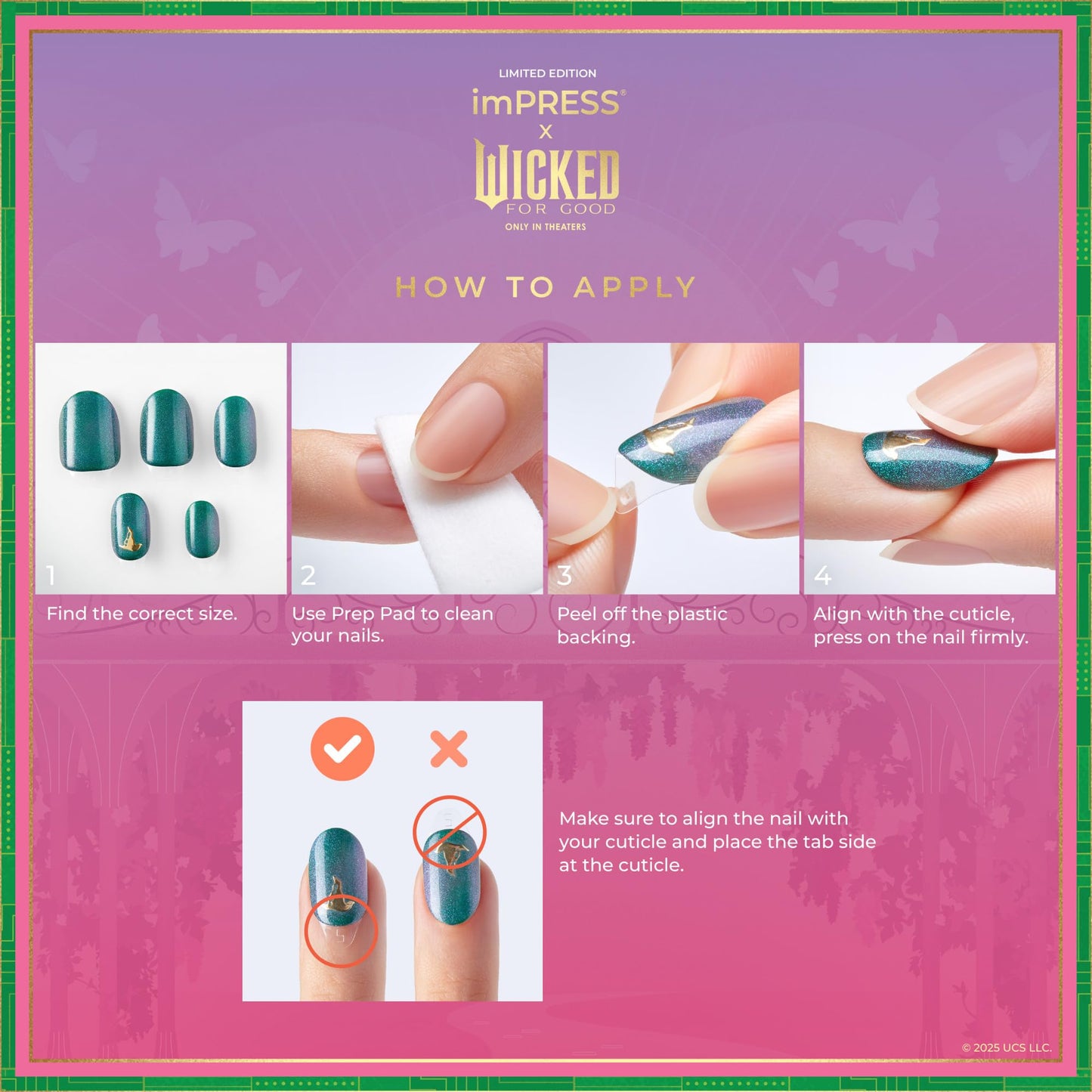 Impress X WICKED: FOR GOOD Press On Nails, ‘Wickedly Brave’, Blue, Medium Oval, New Improved Adhesive, Up To 10 Day Hold, Includes 30 Fake Nails, 1 Prep Pad, 1 Manicure Stick, 1 Mini File
