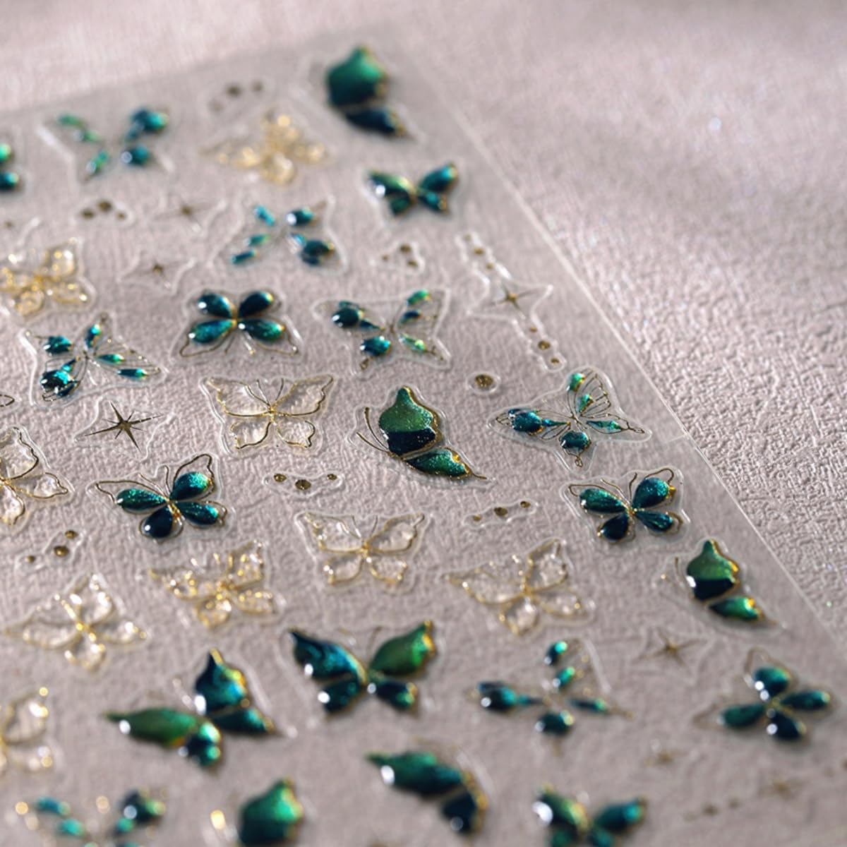 Butterfly Nail Stickers 5D Embossed Gold Green Butterfly Nail Art Sticker Self Adhesive Nail Decals Summer Nail Art for Women Manicure Supplies Nails Art Decorations