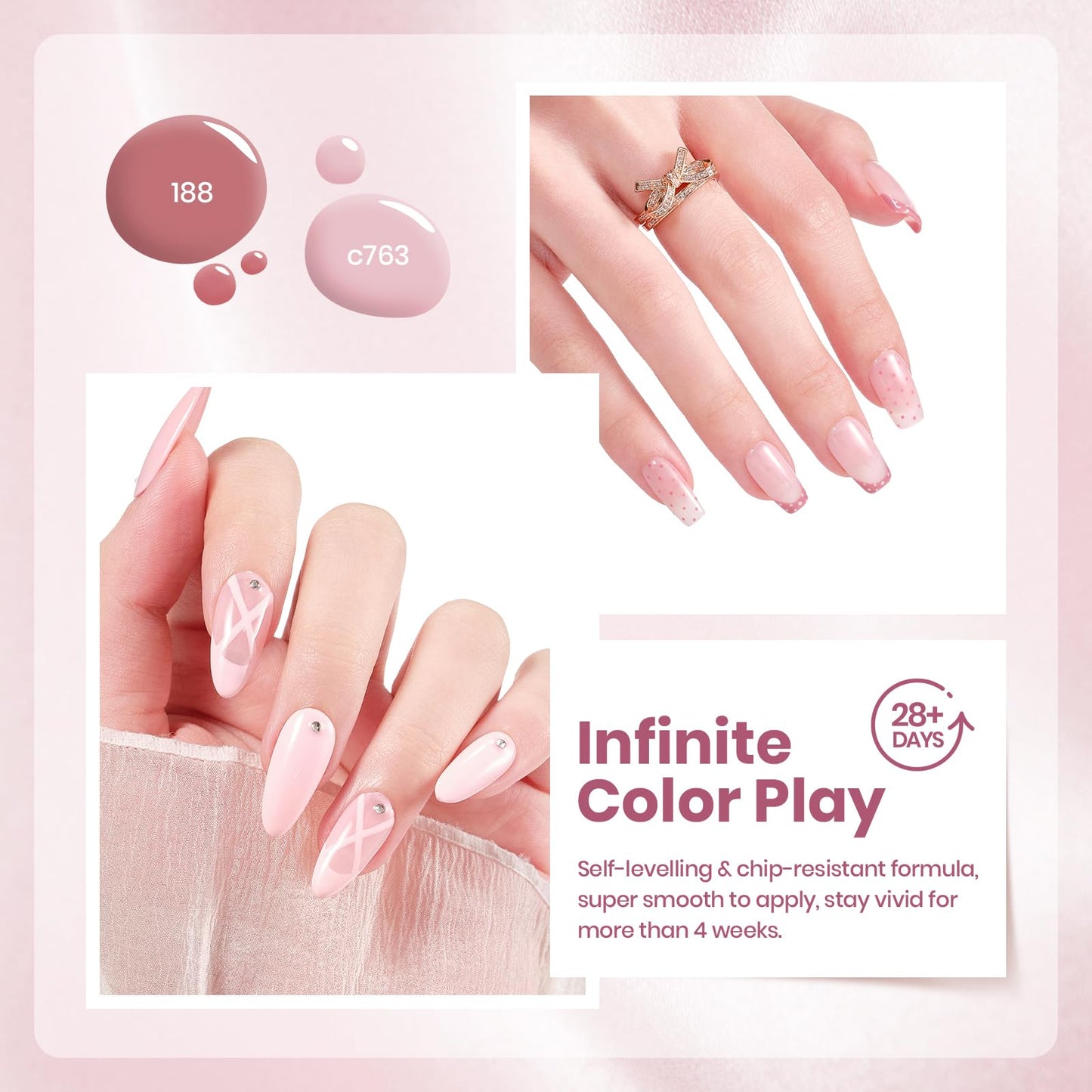 Beetles Milky White Press On Nails Short Squoval, 32pcs 16 Sizes, Soft Gel, Glue and Tabs, HEMA and TPO Free & Nude Pink Gel Polish Set 6 Colors, TPO & HEMA Free, Spring Manicure Kit