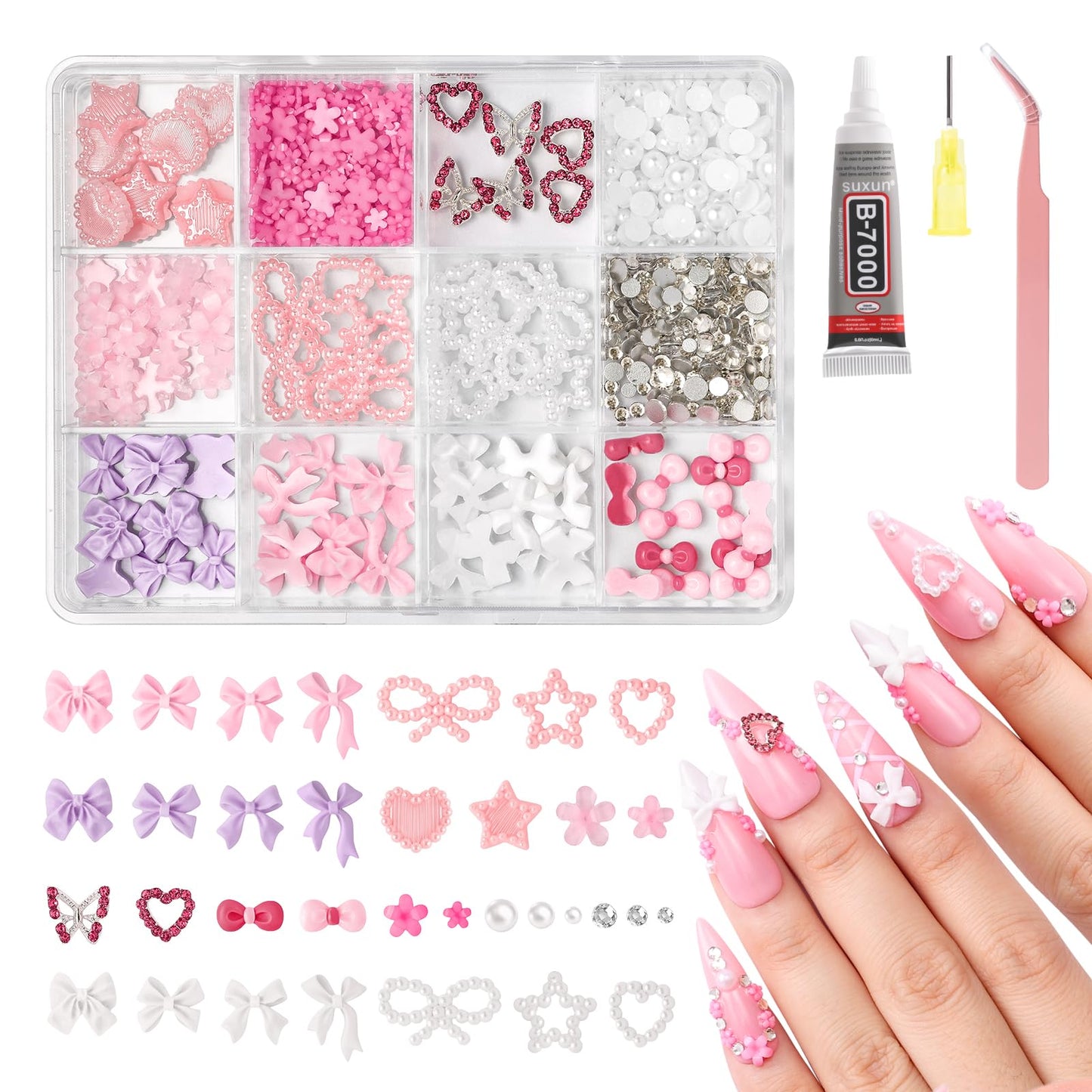 MelodySusie GelCarousel for Nail Polish Bottle Holder and 3D Mixed Nail Charms and Gems and Sandpaper Sheets and 7Pcs Nail File Kit