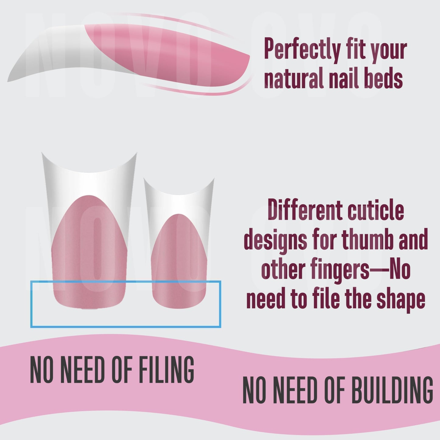 NOVO OVO Halloween White French Tip Duck Feet Nail Tips BERRY PINK Full Cover Press on Acrylic with Moon Curve, Thick Medim Long Pre-Etched Matte Wide Soft Gel False Nail Extension x 15 Sizes 150 pcs