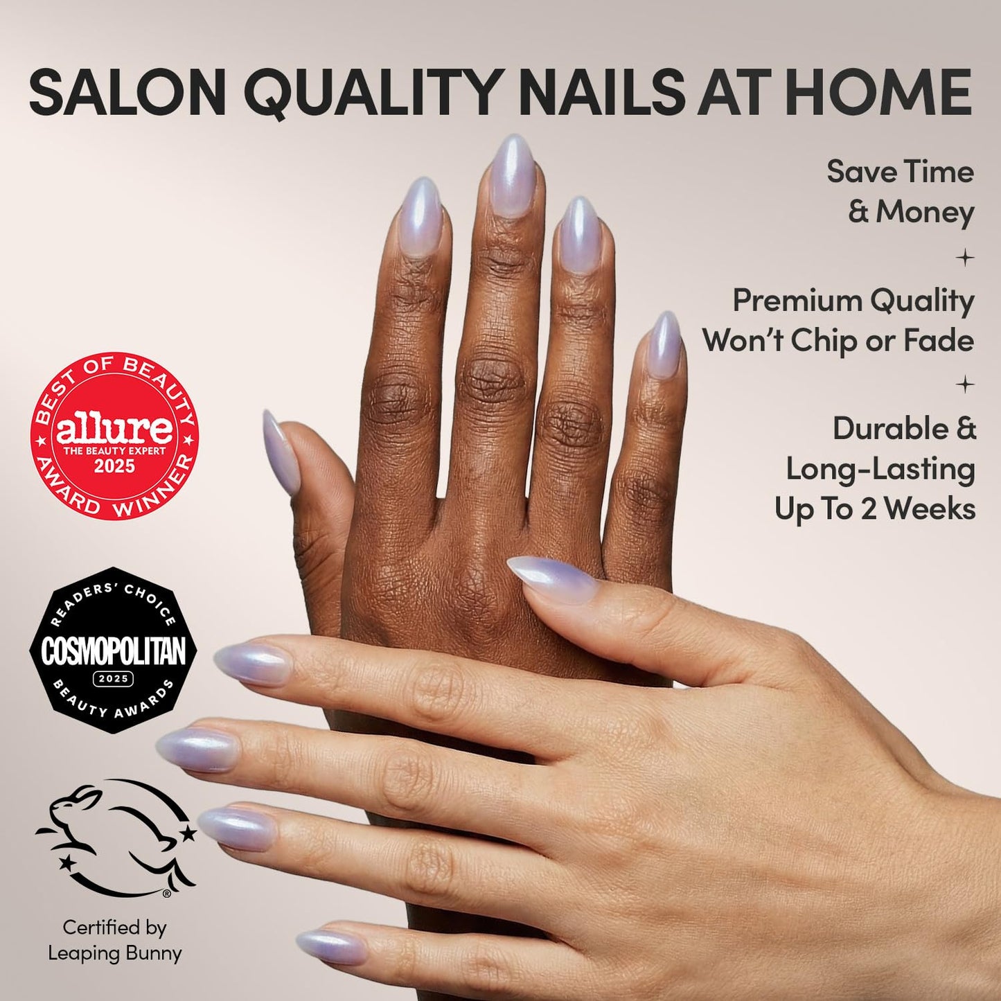 Glamnetic Press On Nails - Short Almond Fake Nails, Milky White Nails with Blue Aura Glazed Finish, Sky Berry | 15 Sizes - 30 Nail Kit with Glue | Gift for Mom