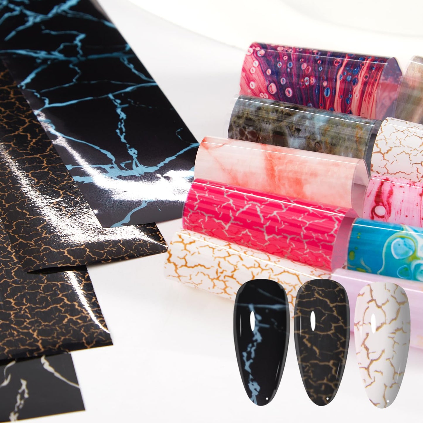 DANNEASY 300 Sheets Nail Art Foil Transfer, Starry Sky Star Nail Foil Wraps, Marble, Metallic, Butterfly, Flower Nails Stickers Design Holographic Nail Foils Decoration for Women Nails Supplies