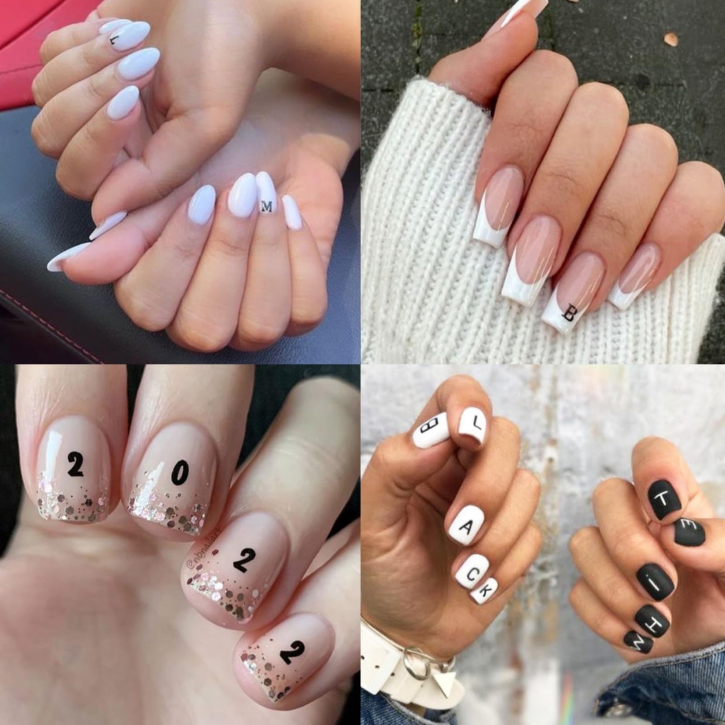 Letter Nail Stickers Holographic Number Nail Art Stickers 3D Self-Adhesive Black White Number Nail Decals Gold Silver English Character Nail Designs Supplies for Women DIY Nail Decoration 8 Sheets