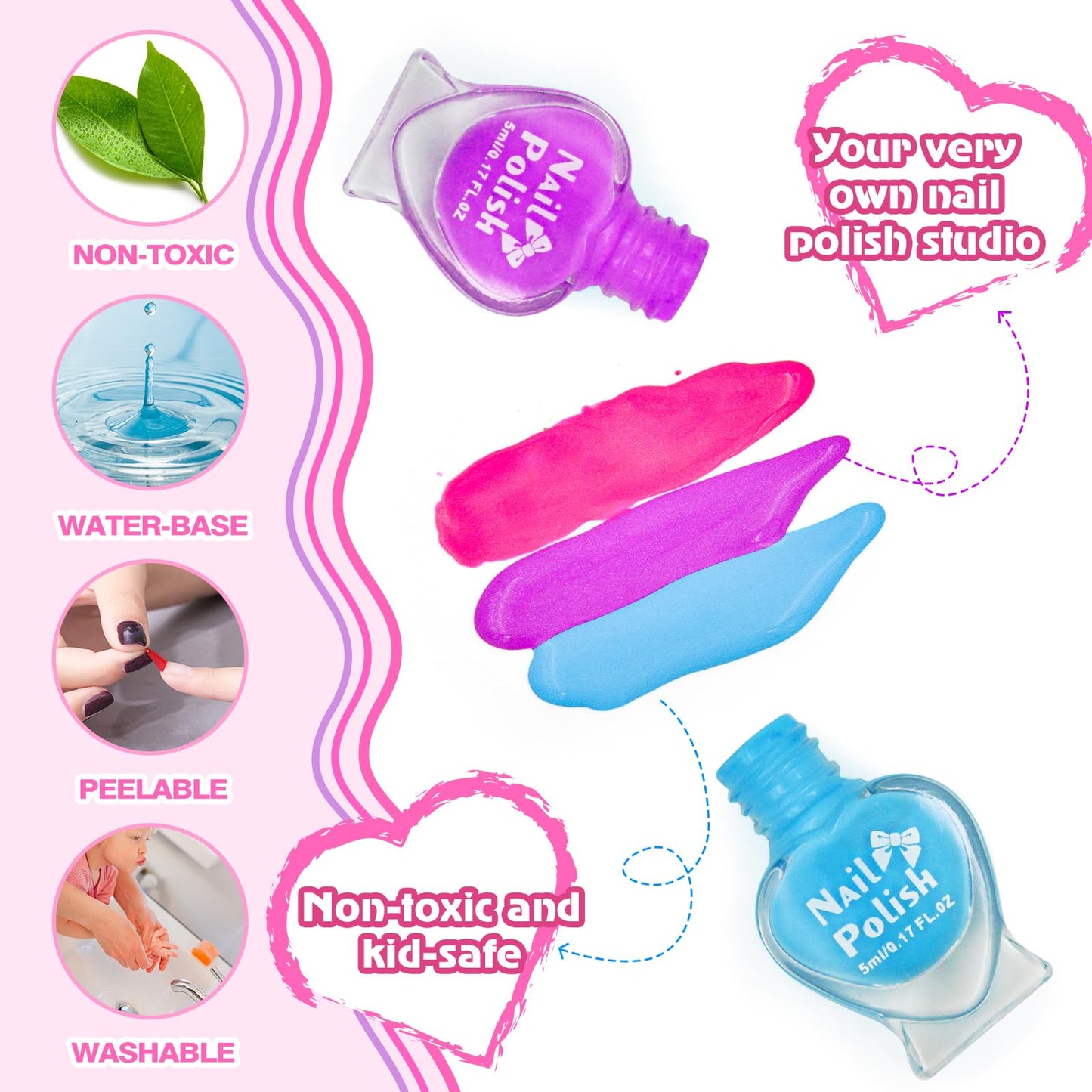 Ylovetoys Kids Nail Polish Set for Girls, Nail Art Kit for Kids Ages 7-12, All-in-One Nail Salon with Nail Dryer & Press On False Nails,DIY Decorative,Non-Toxic Polish,Stickers, Little Girl Gift Toys