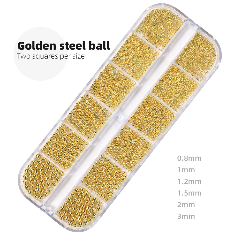 Nail Caviar Beads Gold Silver Rose Gold Nail Art Metal Mini Beads Multi Size 0.8-3MM Nail Design Round Steel Ball Beads for Nails DIY Decoration Accessories