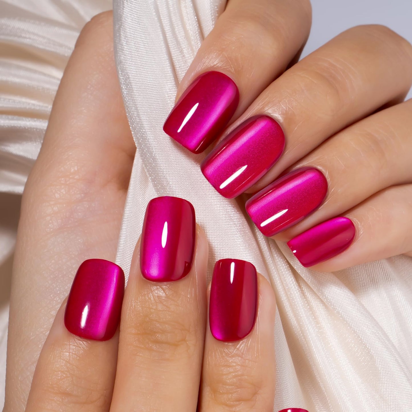 Curvlife 30pcs Press on Nails, Acrylic Fake Nail with Apricot Design, Full Cover False Nails Tips Glossy Nude Glue on Nails Artificial Stick on Nails for Women (Chrome hot pink, Short)