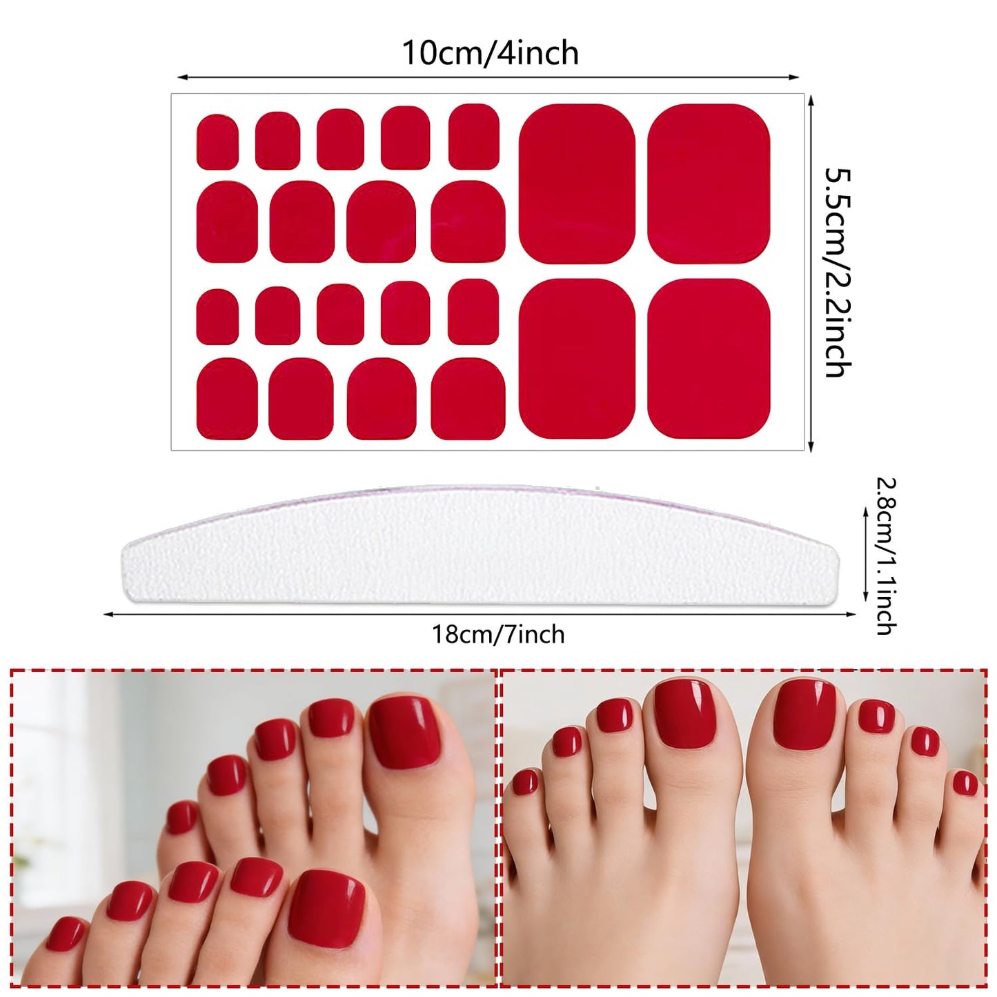 YECIRALA 20 Sheets 440 Pcs Toenail Stickers for Women Nail Art Wraps, Red Series Toe Nail Stickers Wraps for Toes Nail Polish Strips Stick On Nails Polish Stickers for Toenails Gel Nail Color Strips