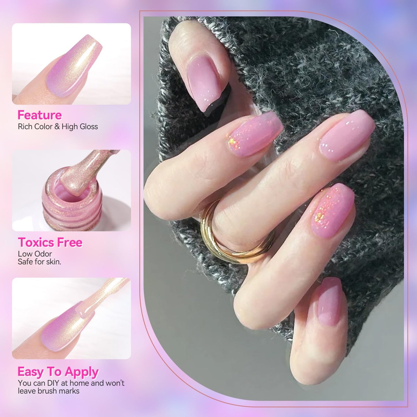 Born Pretty Pink Gel Nail Polish 6 Colors Shimmer Glitter Pearl Mermaid Hot Pink Purple Shades Gel Polish Kit Soak Off Gel Nail Kit Collection Nail Art Gel Manicure Kit DIY at Home Salon Gifts