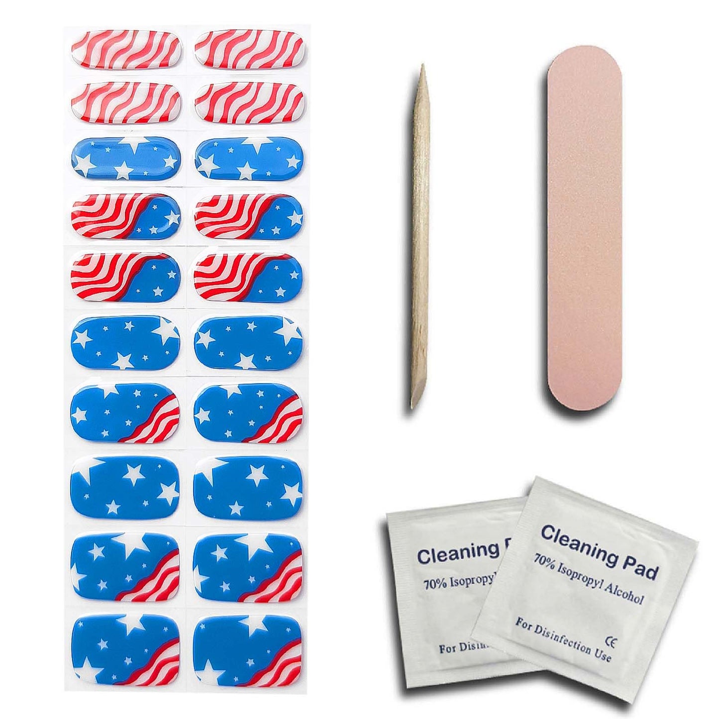 YIZHUO Patriotic Semi-Cured Gel Nail Strips Kit - 4th of July Nail Art Designs with 20 Salon-Quality Stickers, Easy DIY Manicure at Home, UV/LED Lamp Required, Red White and Blue
