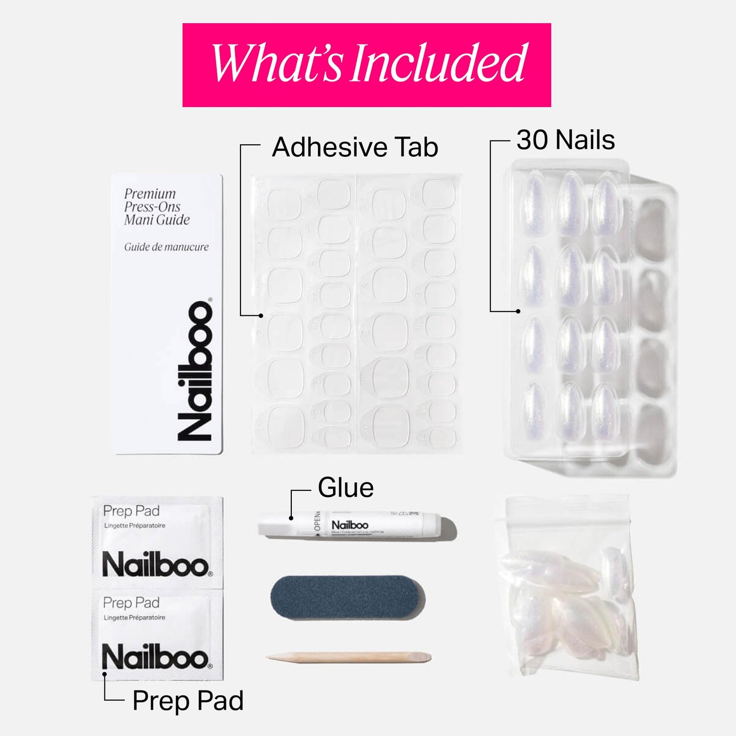 Nailboo Press On Nails, Salon-Quality Reusable Fake Nails for Fast DIY Manicure with Strong Hold Nail Glue for Press Ons, Nail File, & Alcohol Prep Pads, Celestial Sweetie