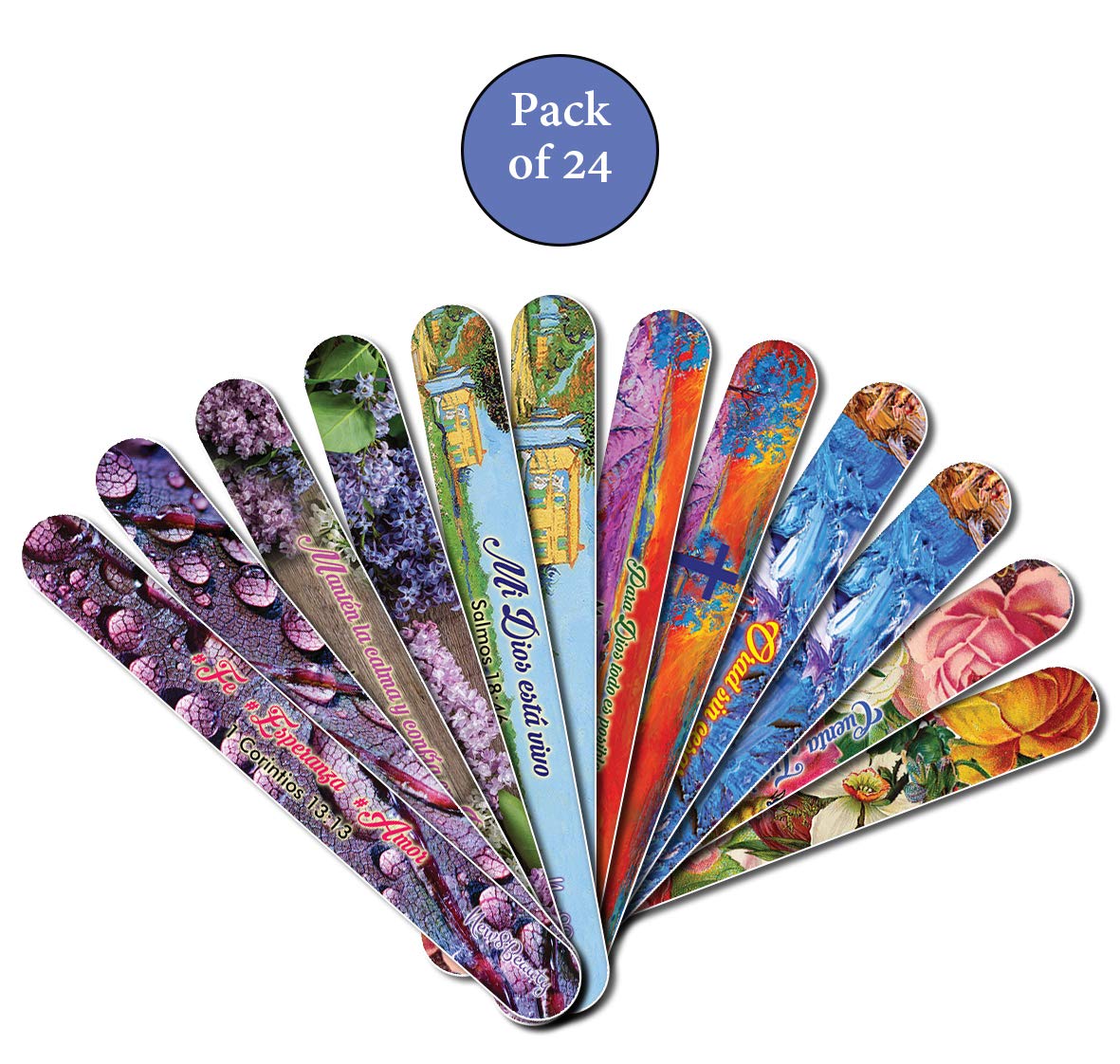 Christian Emery Board - Faith Hope Love (24-Pack) - Bible Verses 150/150 Grit Colorful Nail File Spa Party Favors - Stocking Stuffers Gift for Girls Women Ministry Kids Mom Girlfriend Church Supplies