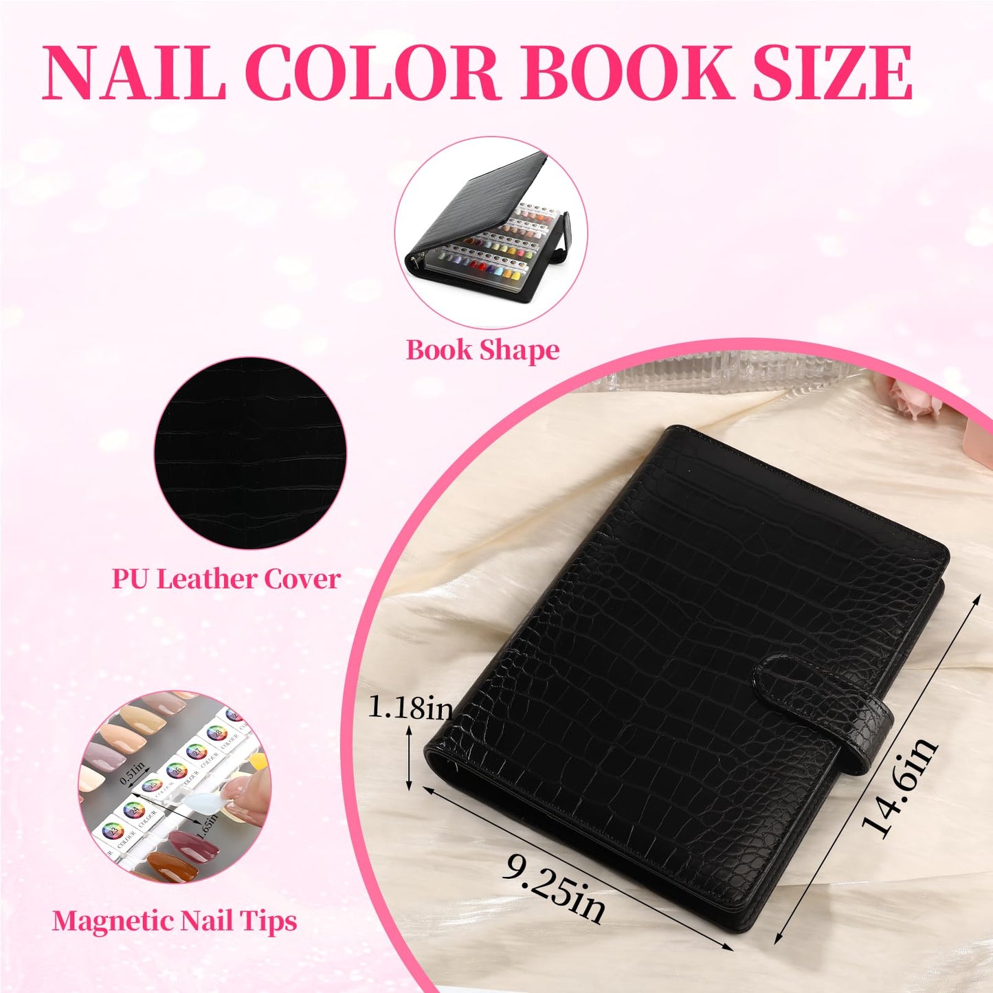 ANGNYA Magnetic Nail Swatch Book,120 PU leather Nail Polish Colors Display Book with 120 Magnetic Tips & 1-150 Number Labels,Perfect for Nail Polish Nails Art Design Nail Art Salon